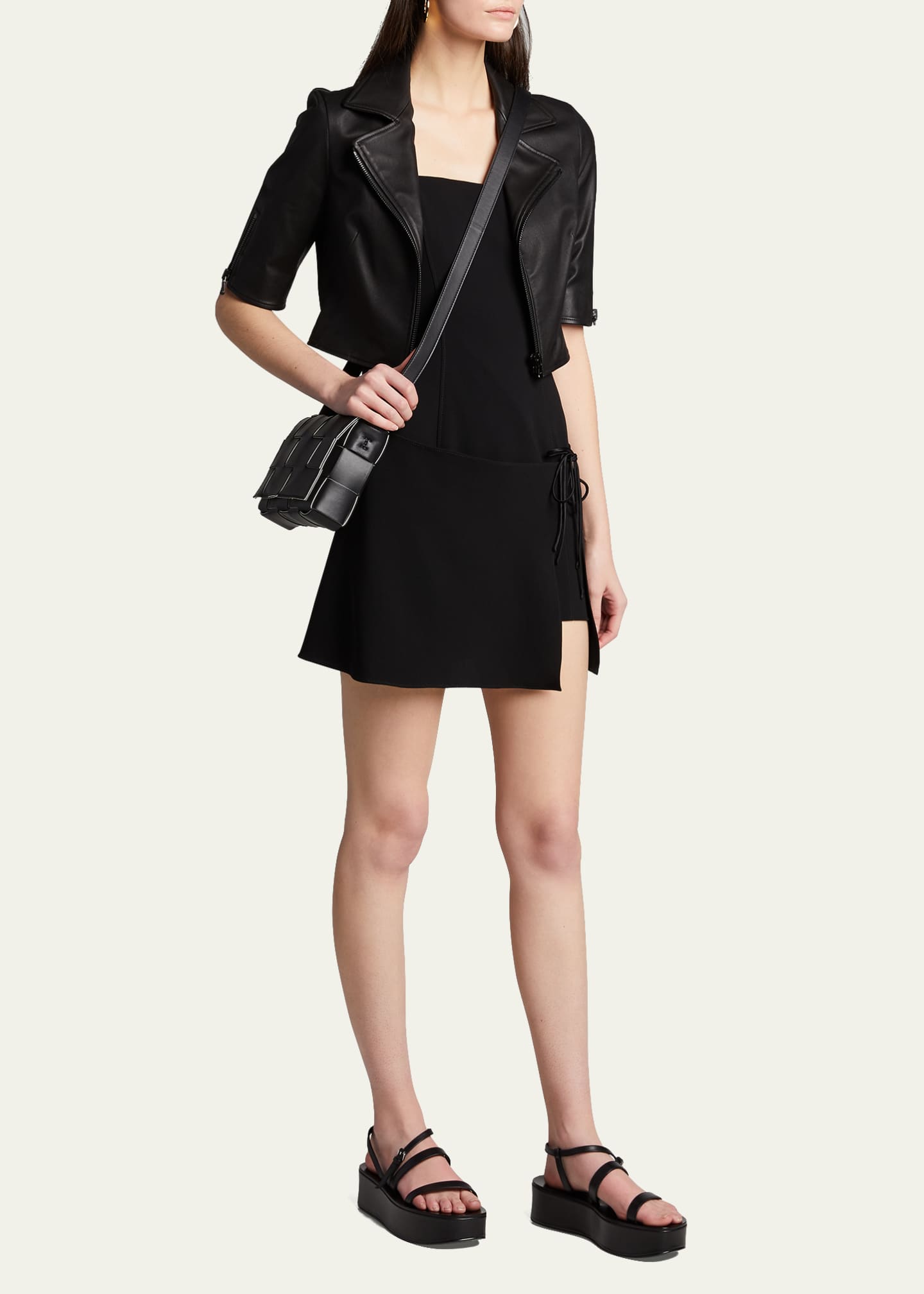 Susan Bender Short-Sleeve Cropped Leather Moto Jacket Image 2 of 5