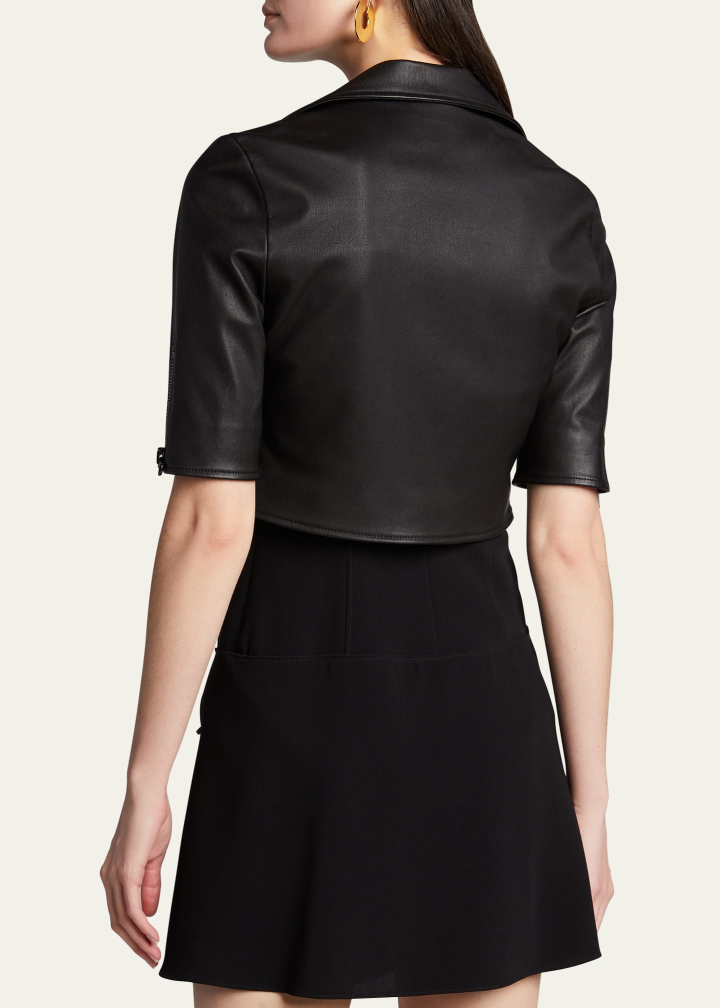 Susan Bender Short-Sleeve Cropped Leather Moto Jacket Image 3 of 5