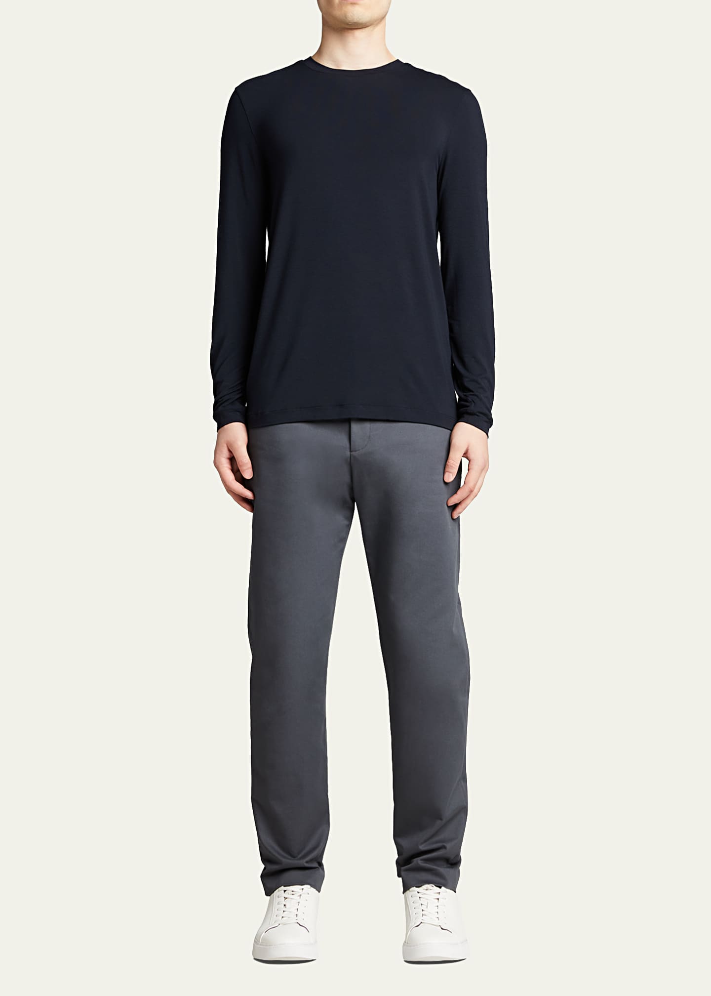 Giorgio Armani Men's Navy Stretch Viscose Long-Sleeve Crew T-Shirt Image 2 of 5