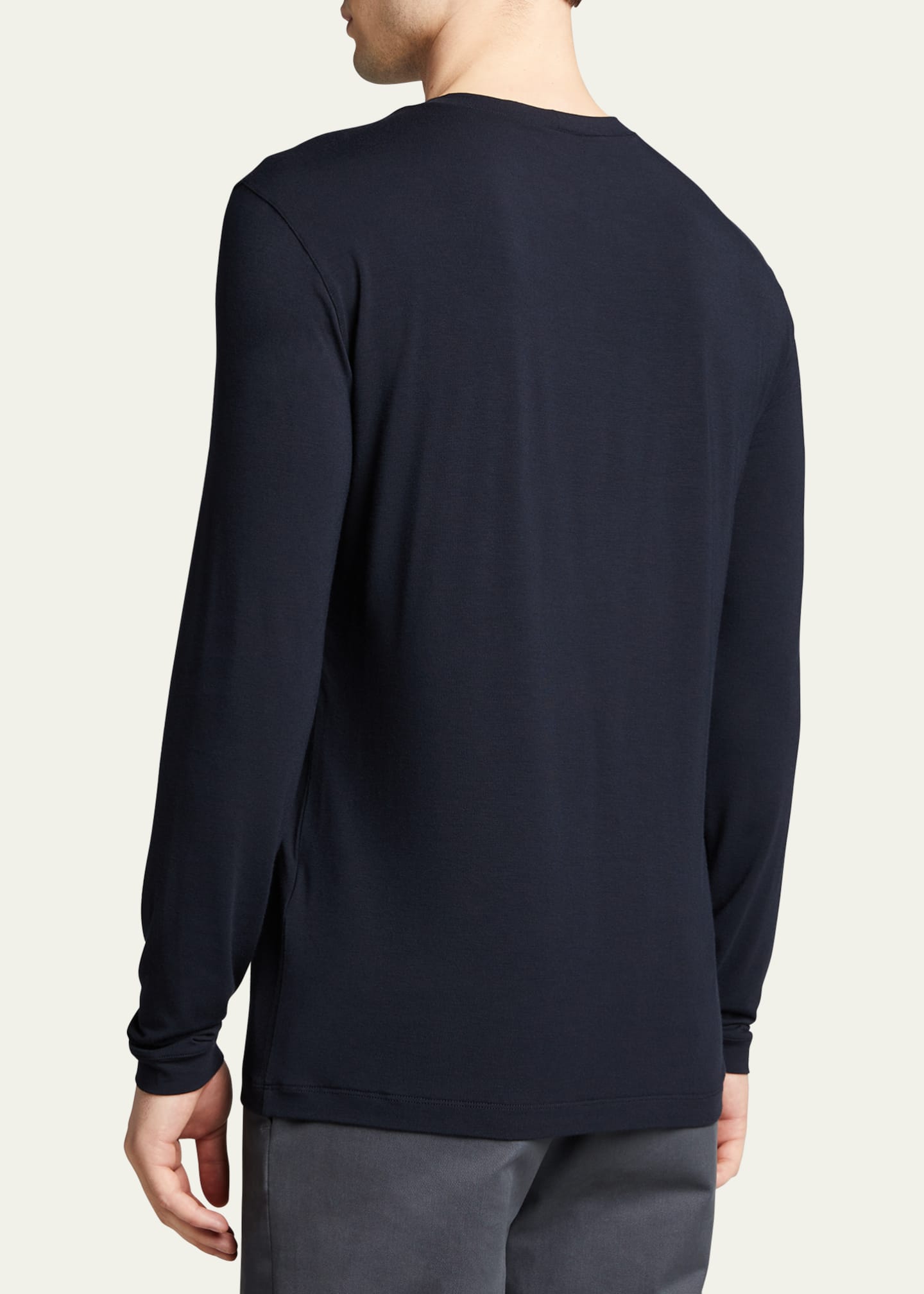 Giorgio Armani Men's Navy Stretch Viscose Long-Sleeve Crew T