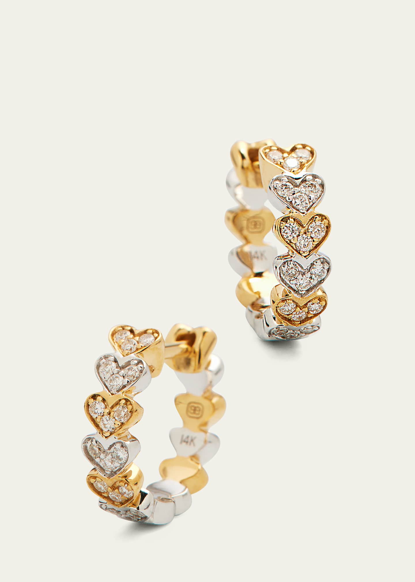 Sydney Evan 14k Two-Tone Gold Diamond Heart Huggie Earrings Image 3 of 4