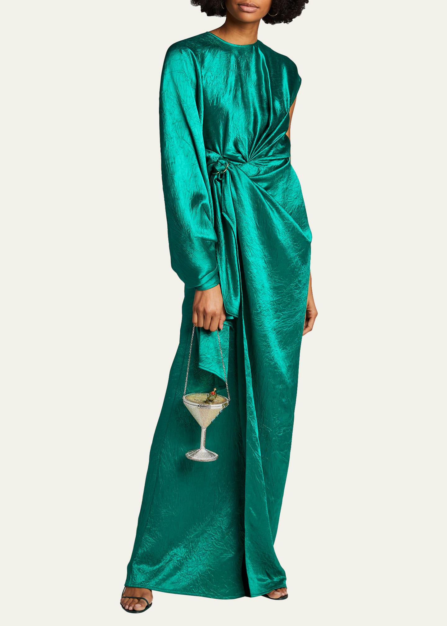 green emerald velvet dress Asymmetric Poncho Dress & Crystal Box Clutch main image 1