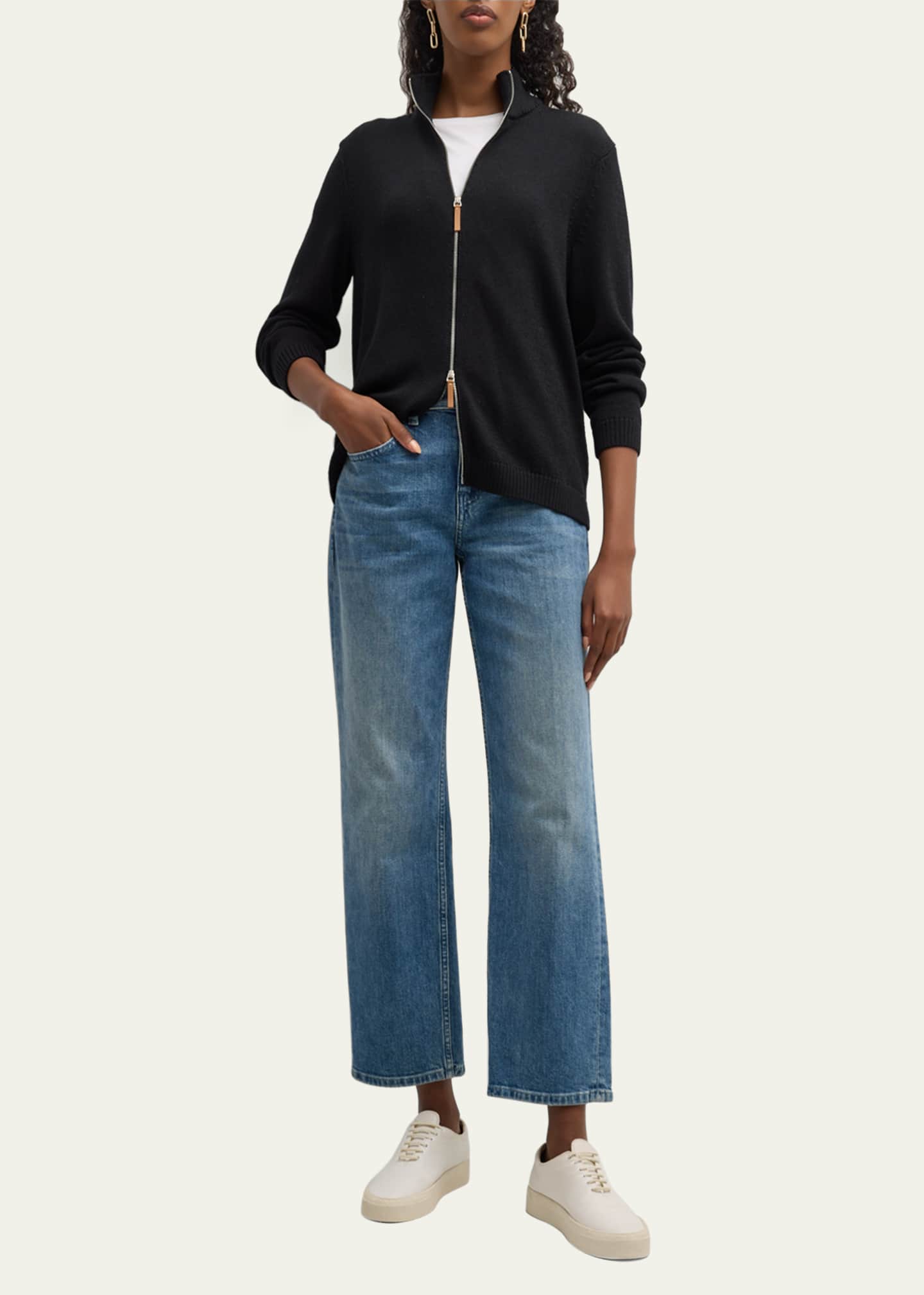 Lafayette 148 New York Cotton-Silk Tape Fitted Bomber Sweater Image 2 of 5