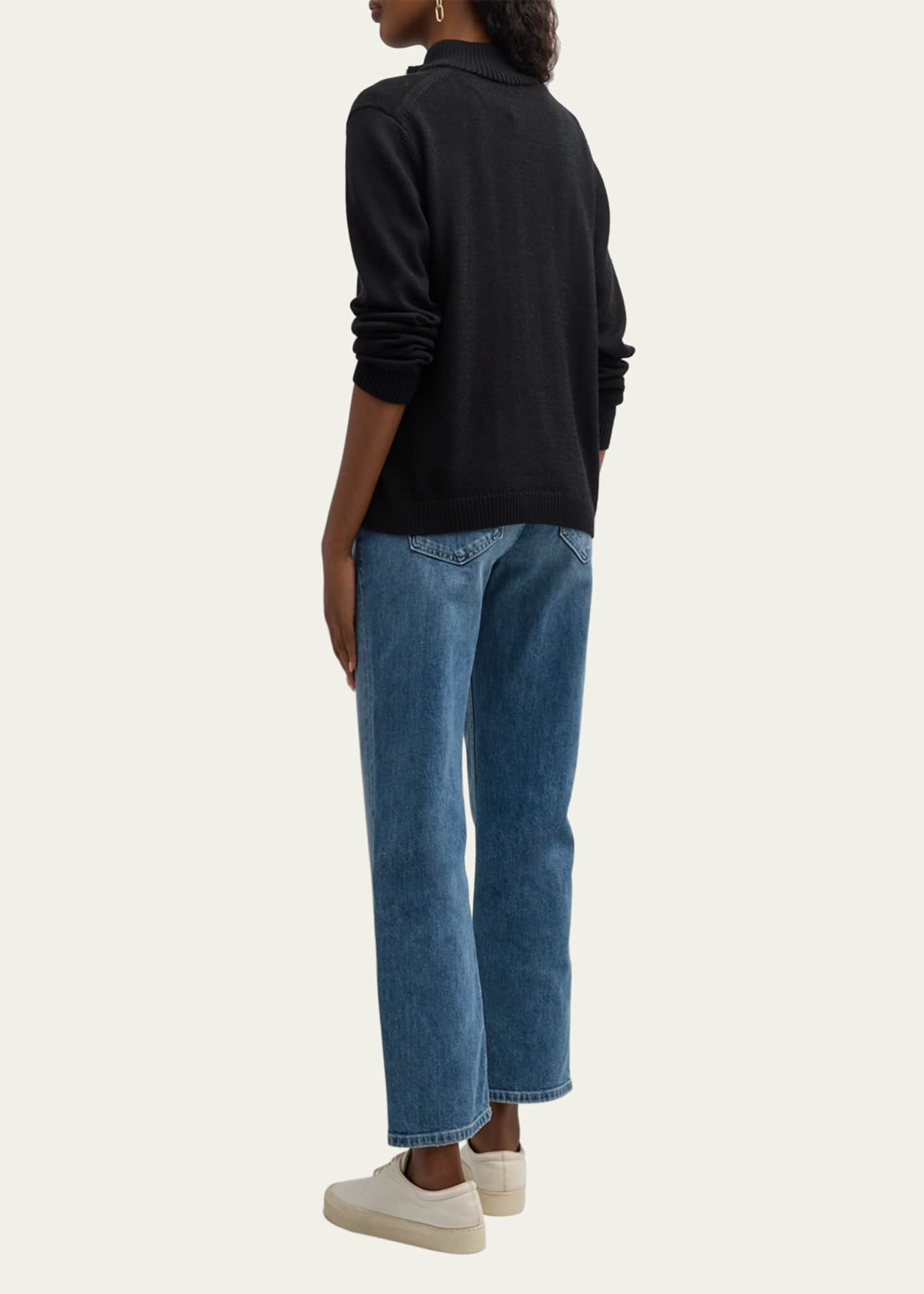 Lafayette 148 New York Cotton-Silk Tape Fitted Bomber Sweater Image 3 of 5