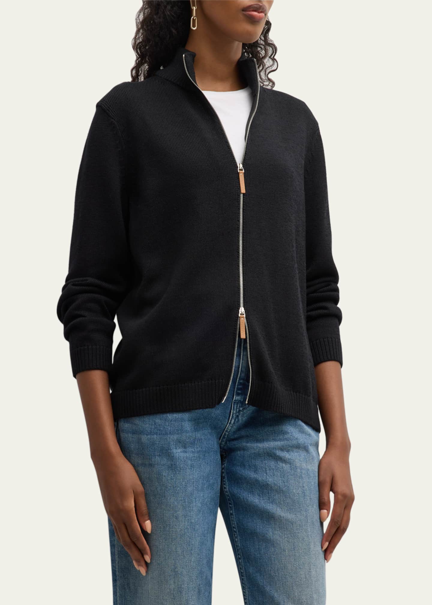 Lafayette 148 New York Cotton-Silk Tape Fitted Bomber Sweater Image 4 of 5