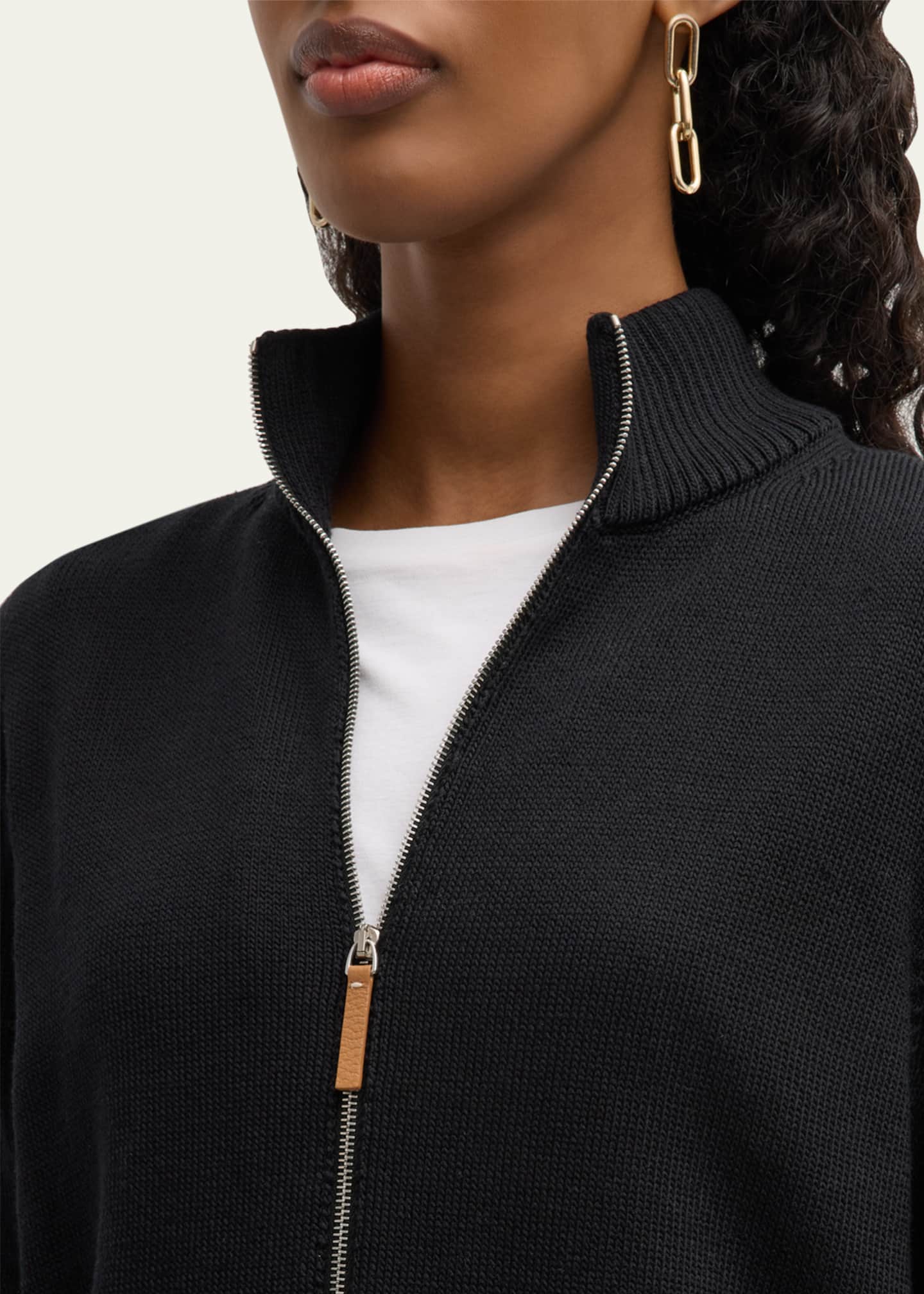 Lafayette 148 New York Cotton-Silk Tape Fitted Bomber Sweater Image 5 of 5