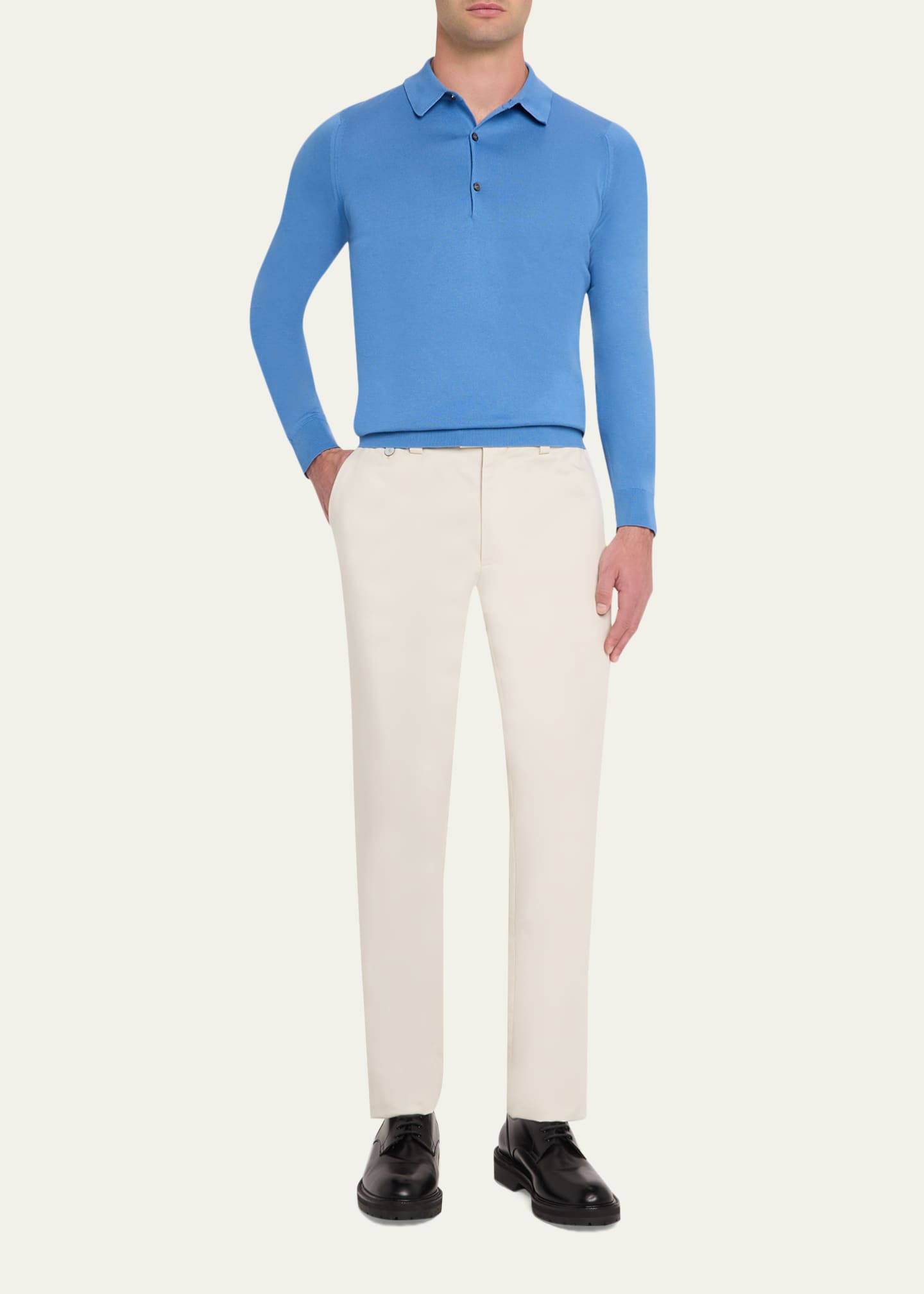 John Smedley Men's Solid Long-Sleeve Polo Shirt - Bergdorf Goodman