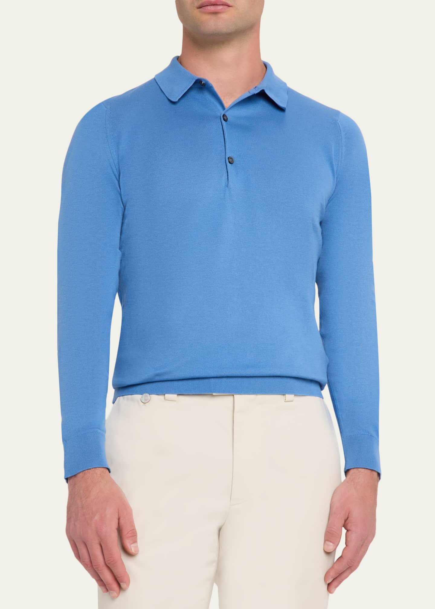 John Smedley Men's Solid Long-Sleeve Polo Shirt - Bergdorf Goodman