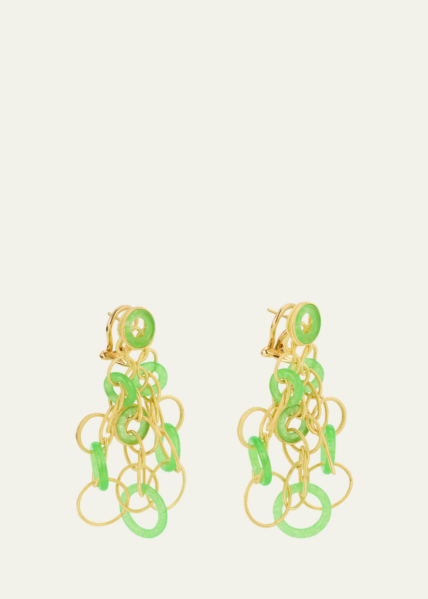 Buccellati Hawaii 18K Gold Pendant Earrings with Jade, 5cm Image 3 of 4