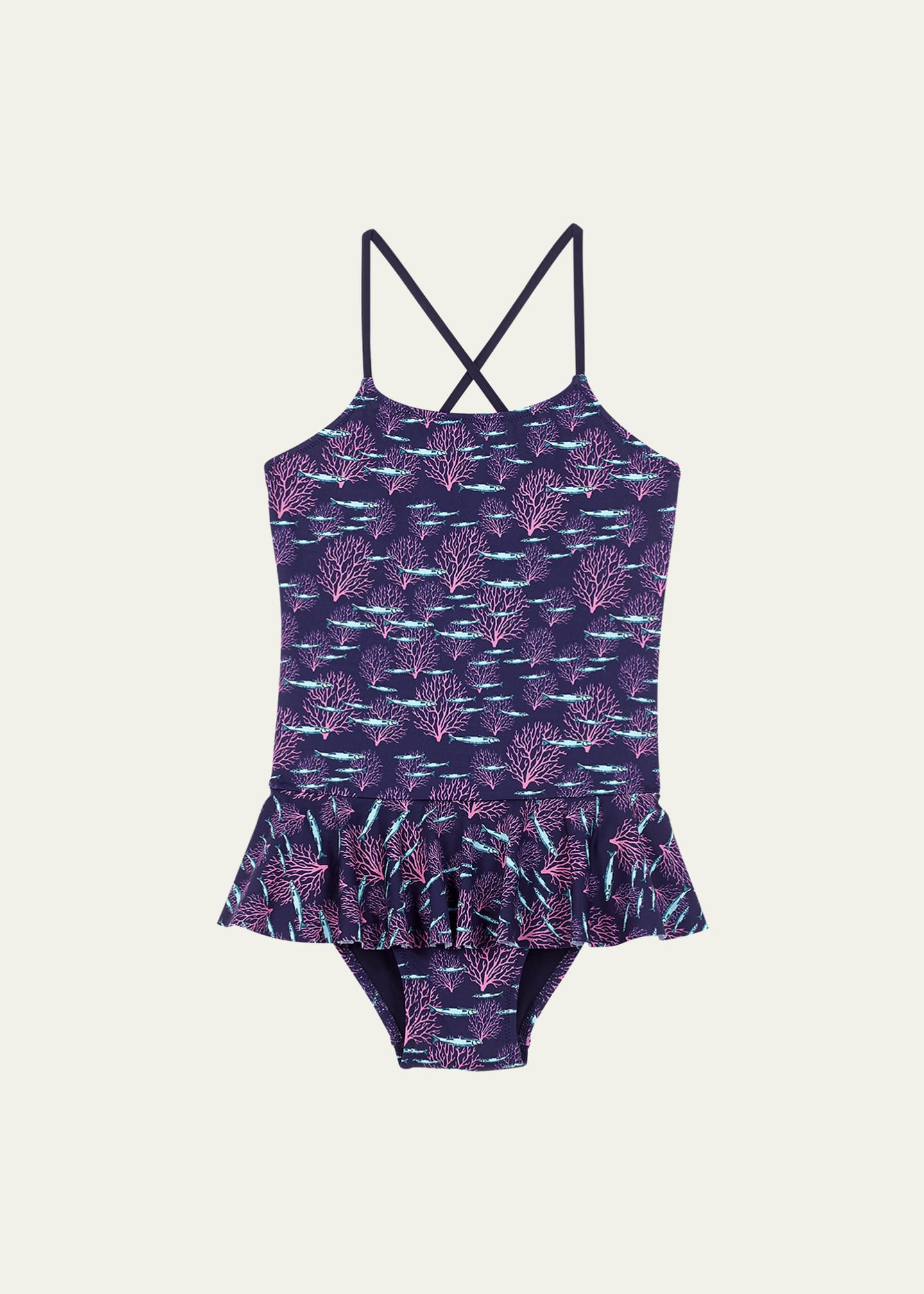 Vilebrequin Girl's Grilly Coral Print Skirted One-Piece Swimsuit, Size 2-14 Image 1 of 2