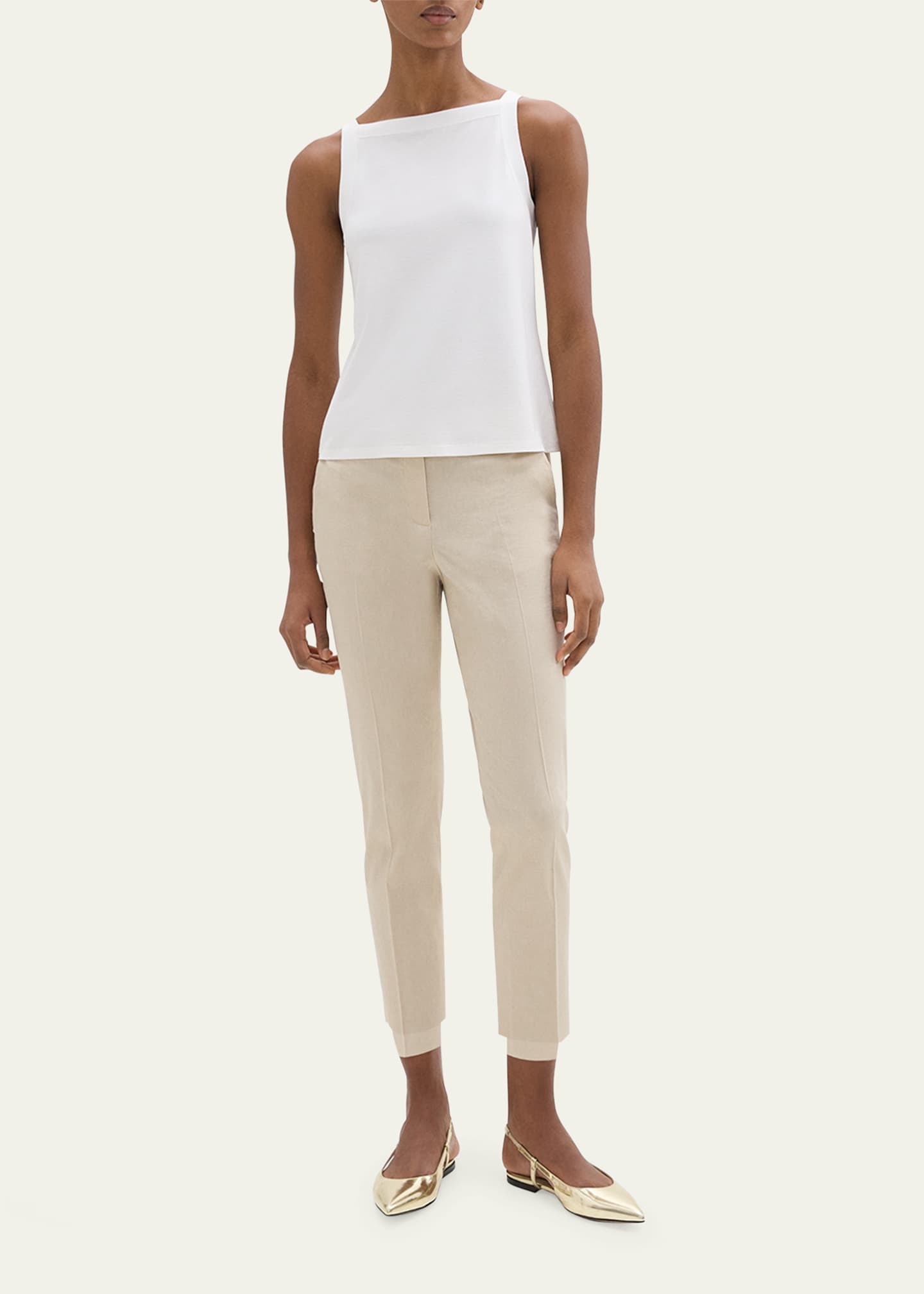 Theory Treeca Good Linen Cropped Pull-On Ankle Pants Image 2 of 5