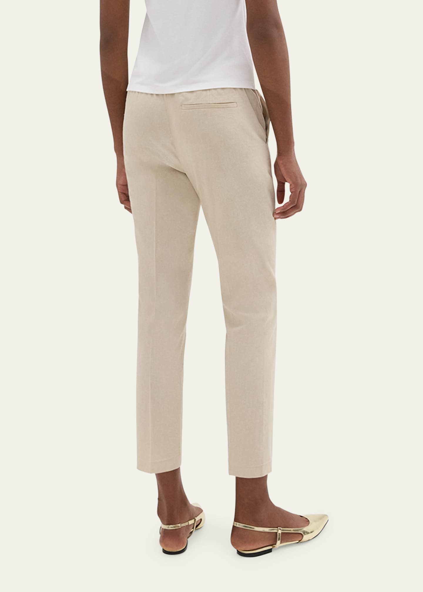 Theory Treeca Good Linen Cropped Pull-On Ankle Pants Image 3 of 5