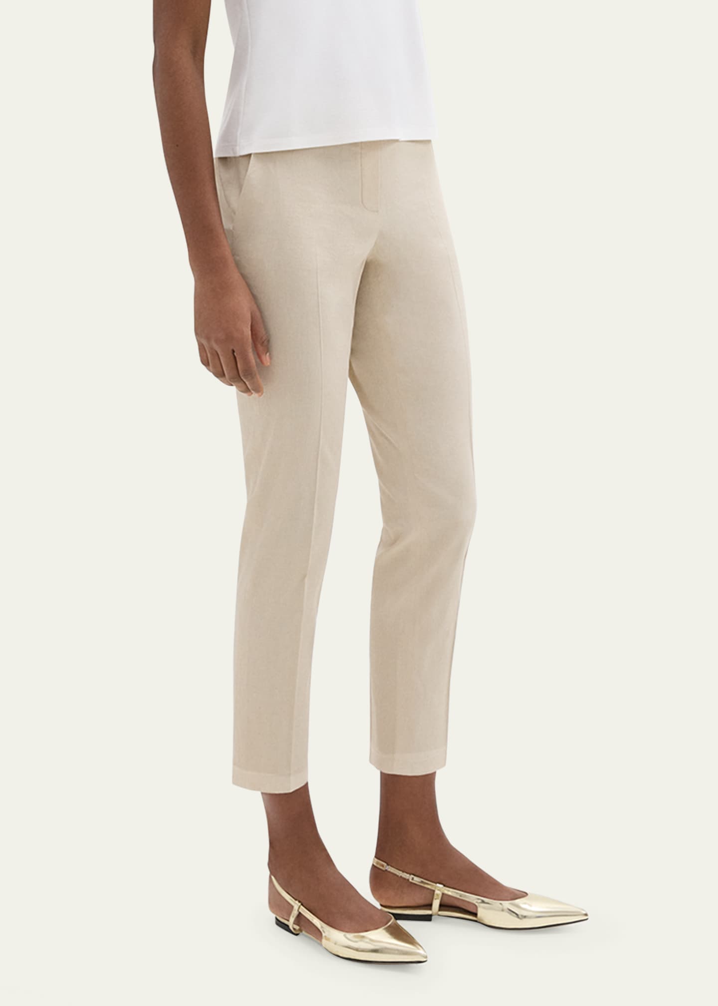 Theory Treeca Good Linen Cropped Pull-On Ankle Pants Image 4 of 5