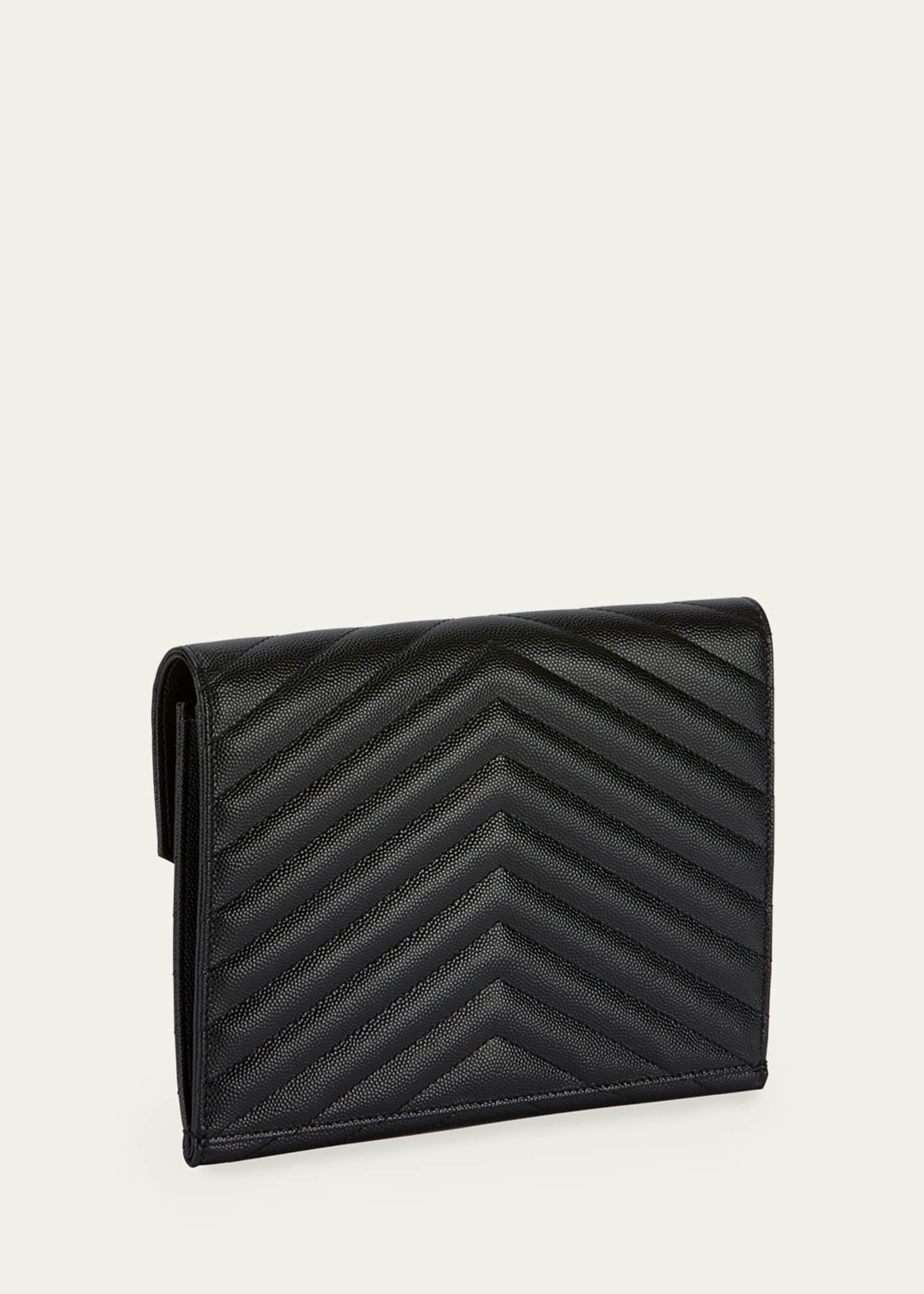 Saint Laurent YSL Monogram Flap Clutch Bag in Grained Leather Image 3 of 5