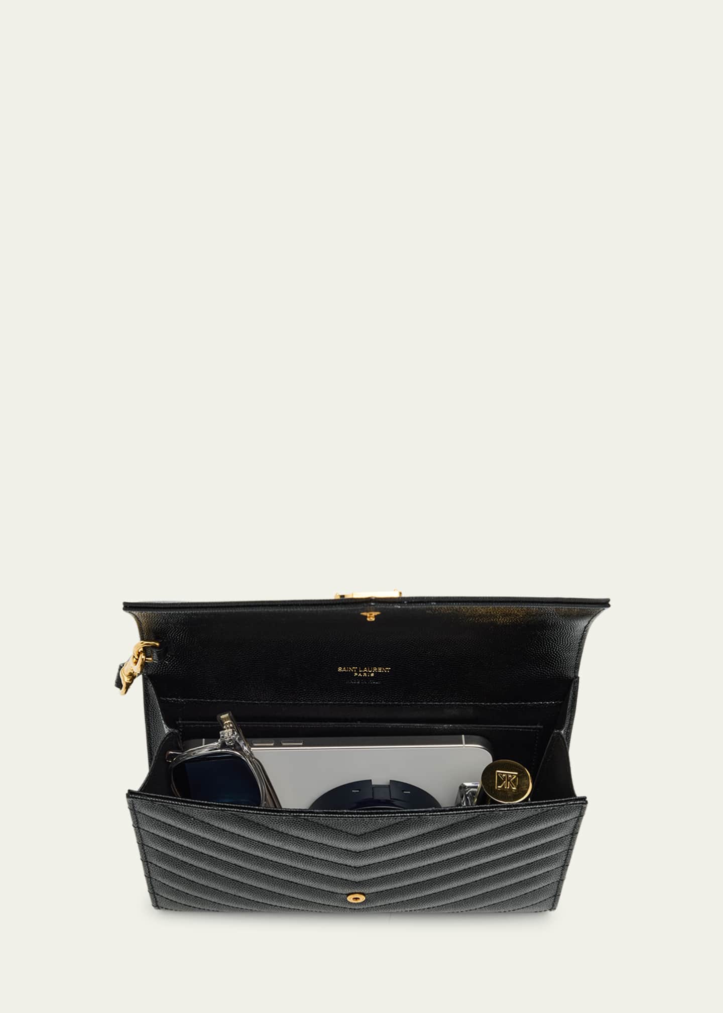 Saint Laurent YSL Monogram Flap Clutch Bag in Grained Leather Image 6 of 7