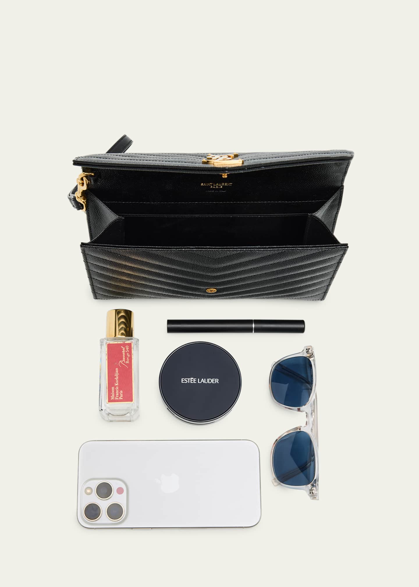 Saint Laurent YSL Monogram Flap Clutch Bag in Grained Leather Image 7 of 7