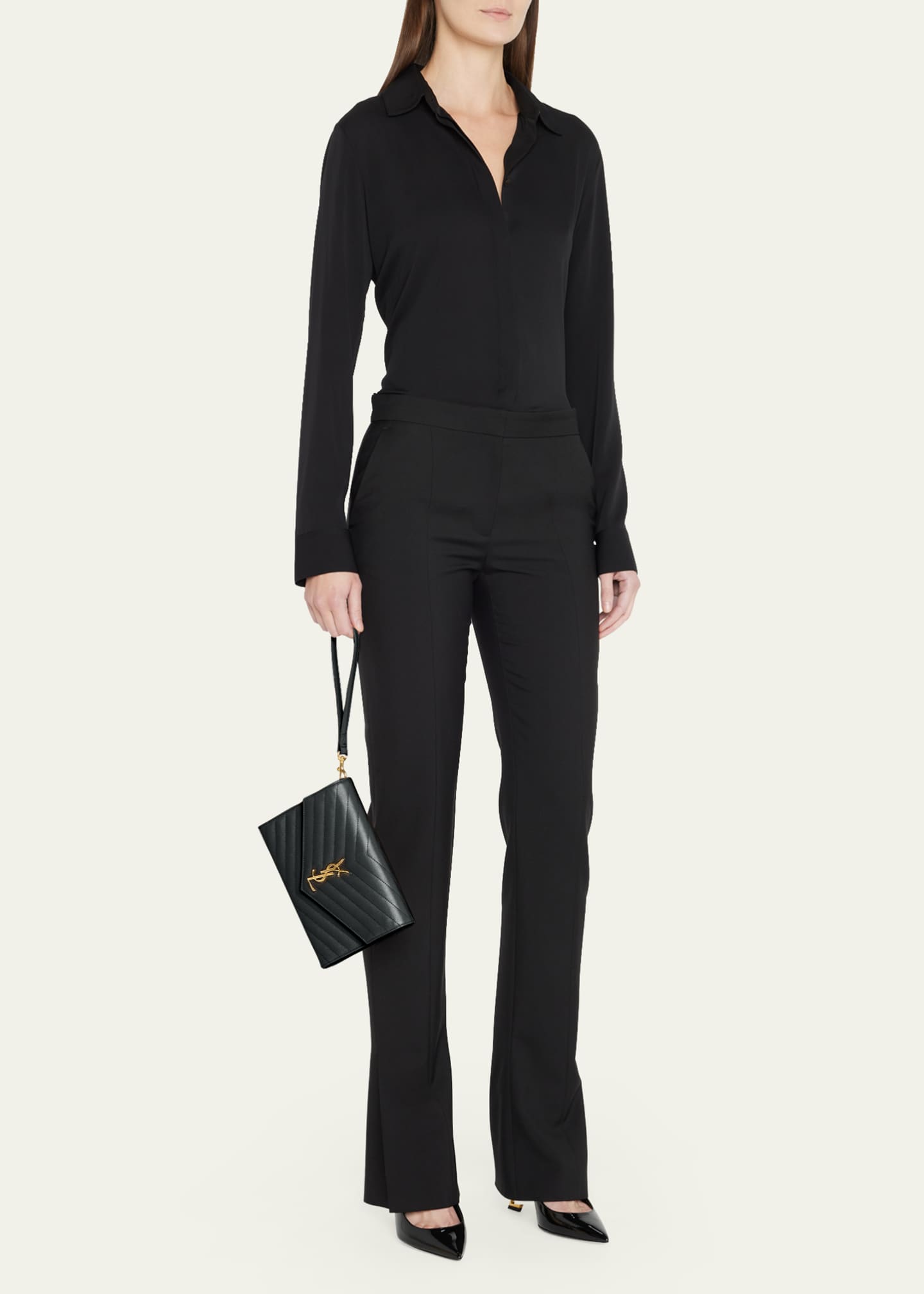 Saint Laurent YSL Monogram Flap Clutch Bag in Grained Leather Bergdorf Goodman