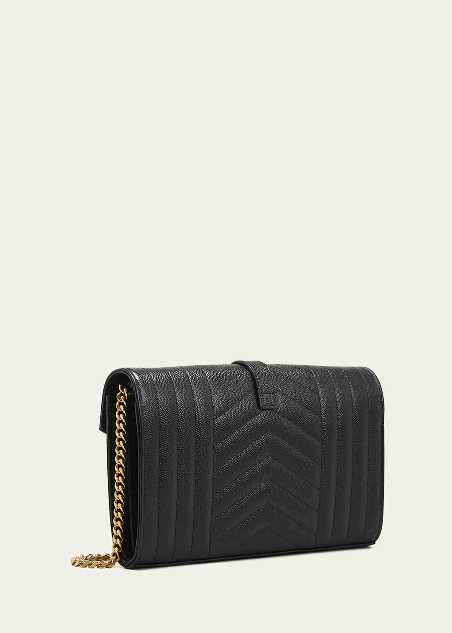 Saint Laurent Ysl Tri-Quilted Wallet on Chain Black