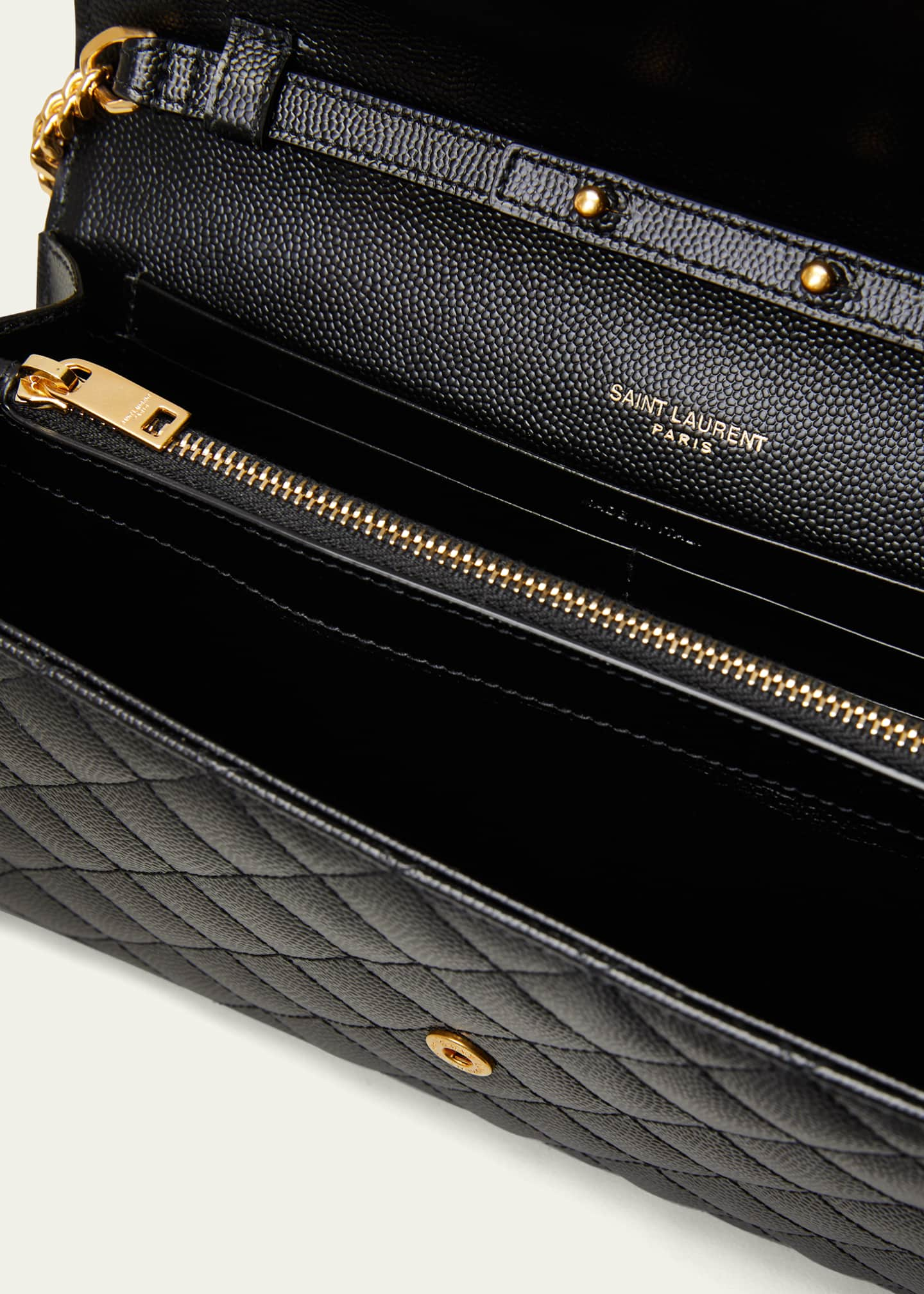 Saint Laurent Envelope Quilted Pebbled Leather Wallet on a Chain