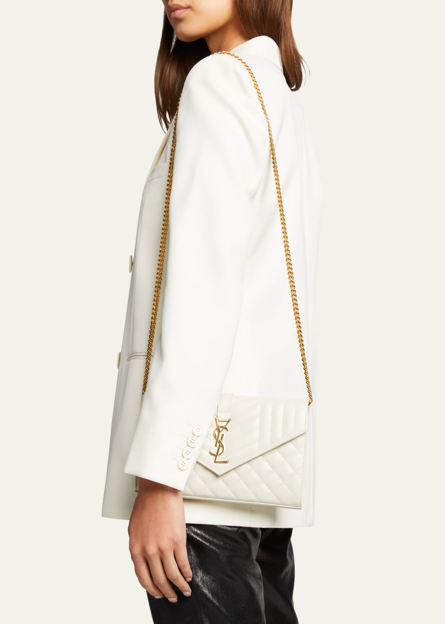 Saint Laurent Envelope Triquilt YSL Wallet on Chain in Grained Leather Image 2 of 5
