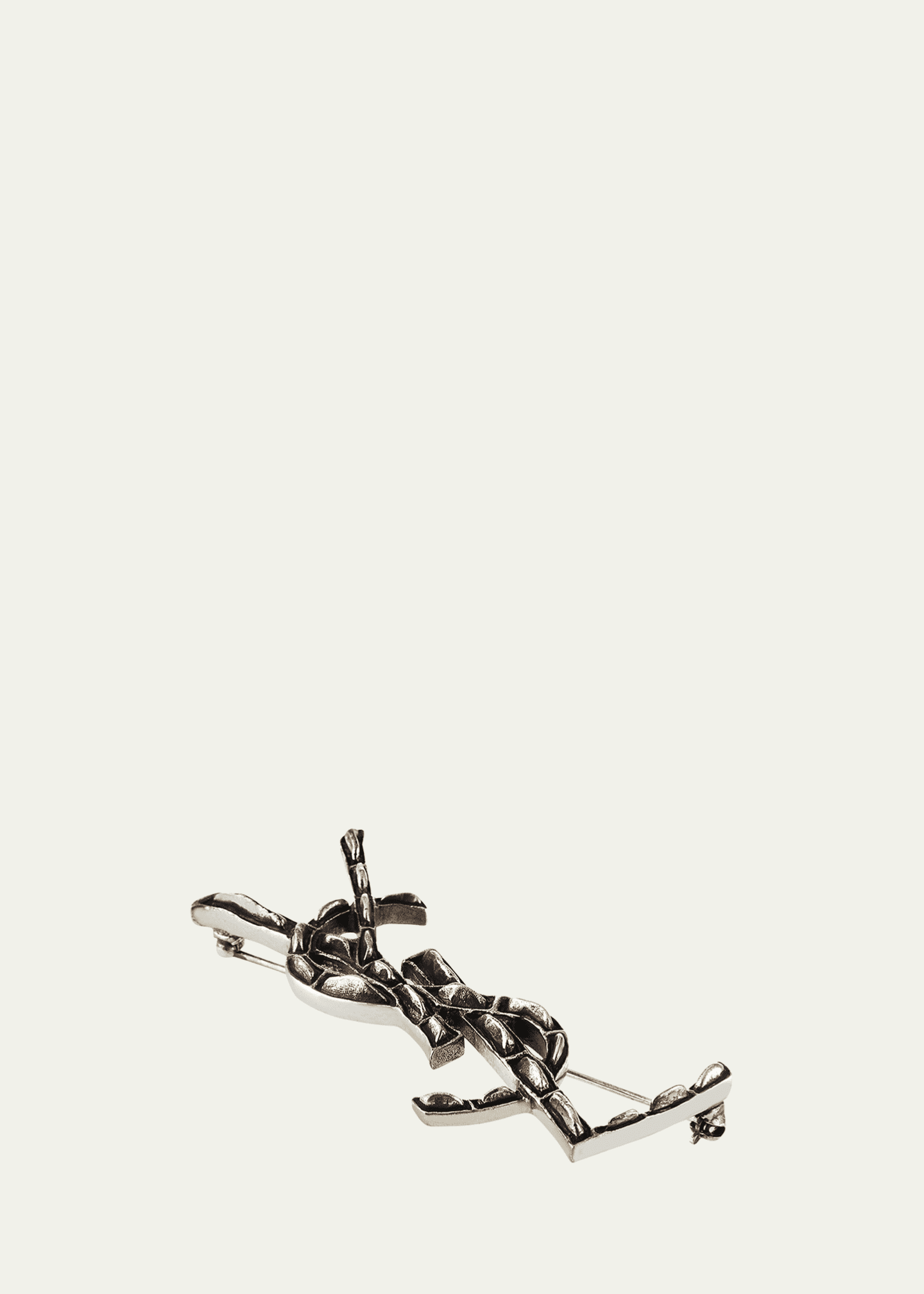 Saint Laurent Crocodile Textured YSL Brooch - Bergdorf Goodman