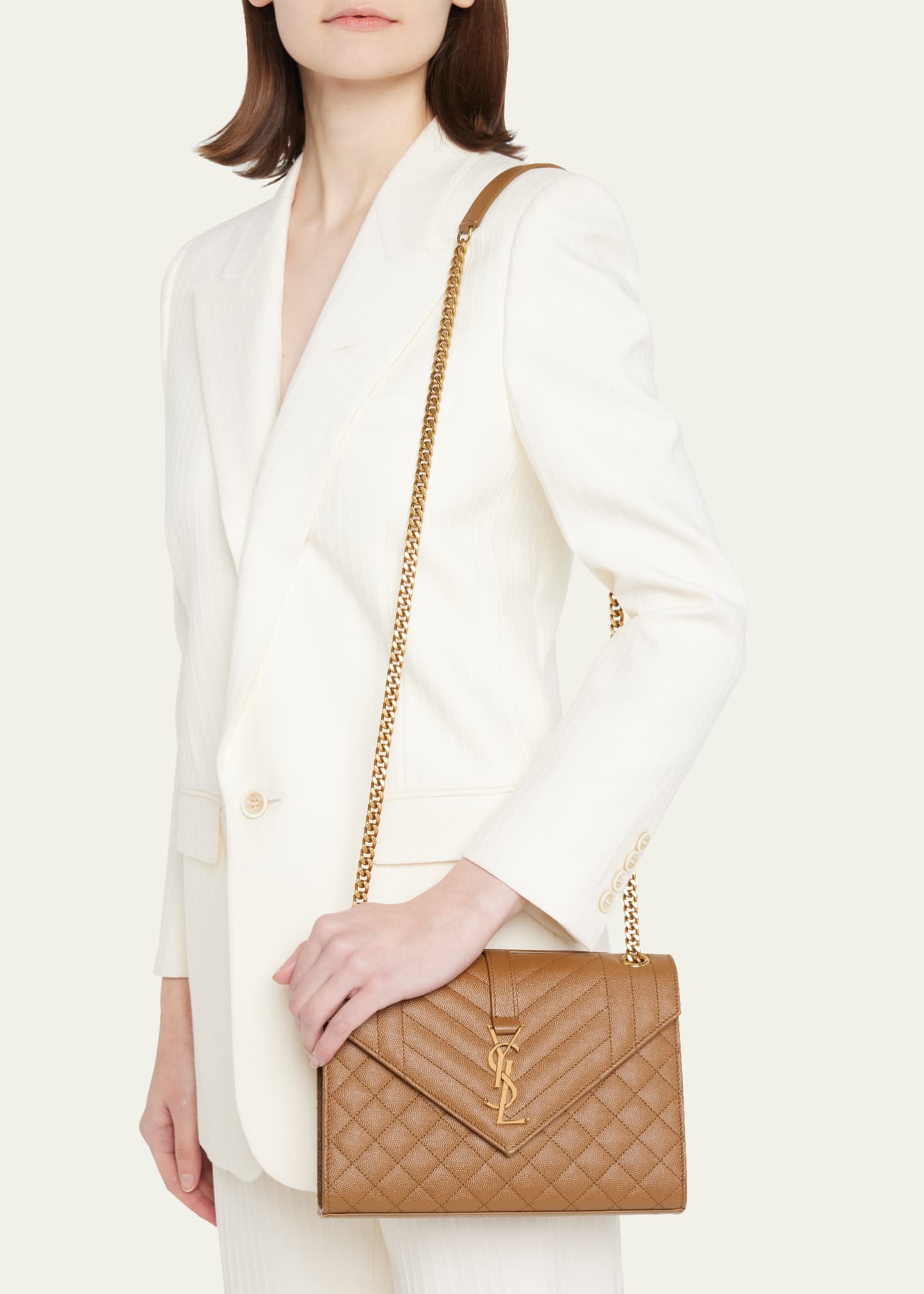 Saint Laurent Envelope Triquilt Medium YSL Shoulder Bag in Grained
