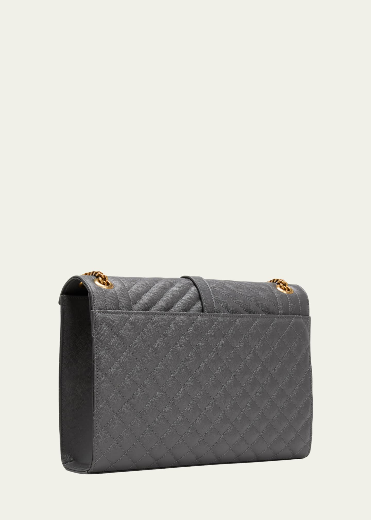 Saint Laurent Envelope Quilted Pebbled Leather Wallet on a Chain