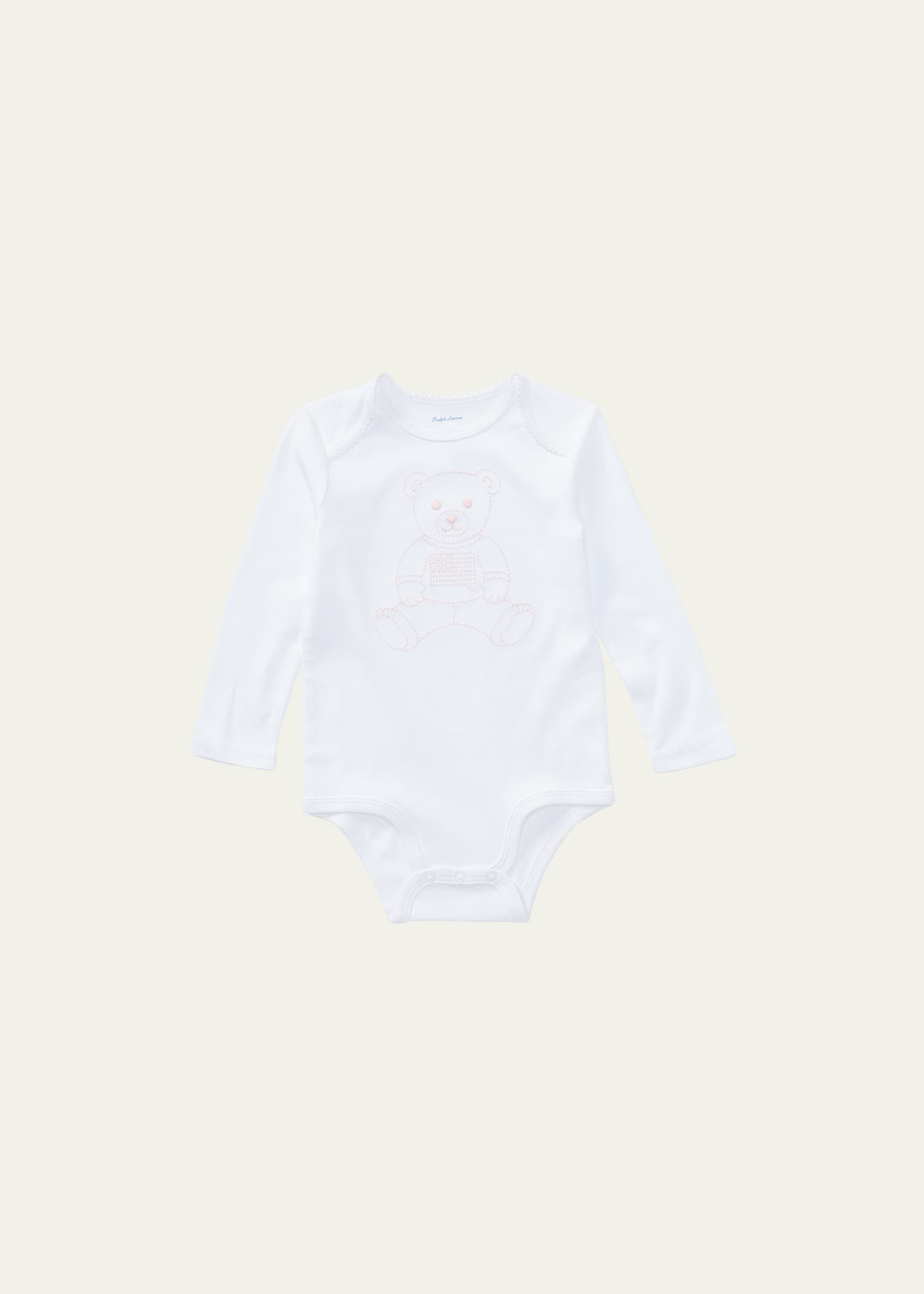 Ralph Lauren Childrenswear Polo Bear Embroidered Long-Sleeve Bodysuit, Size 3M-12M Image 1 of 2