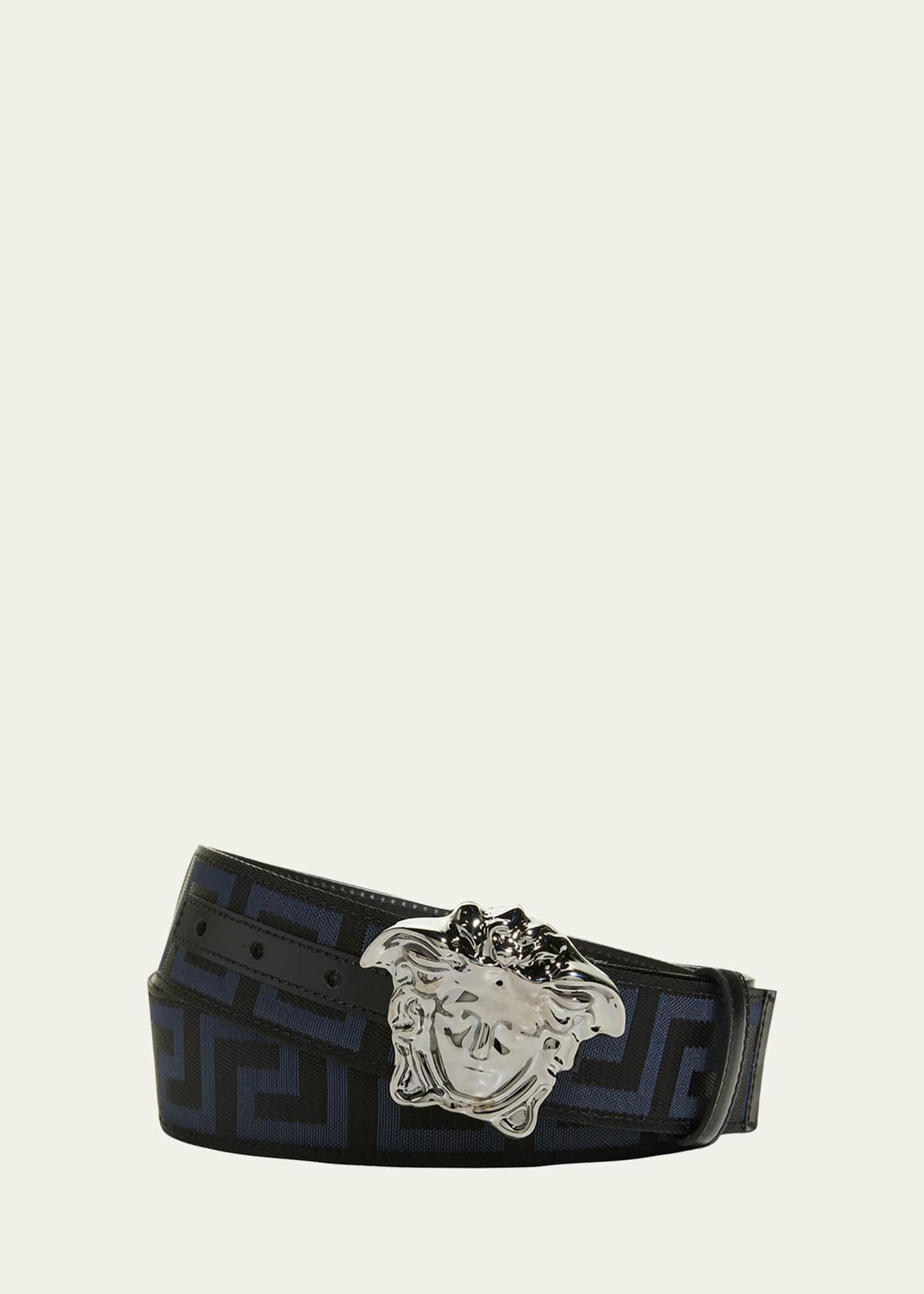 Versace Men's Tonal Medusa/Greek Key Web Belt