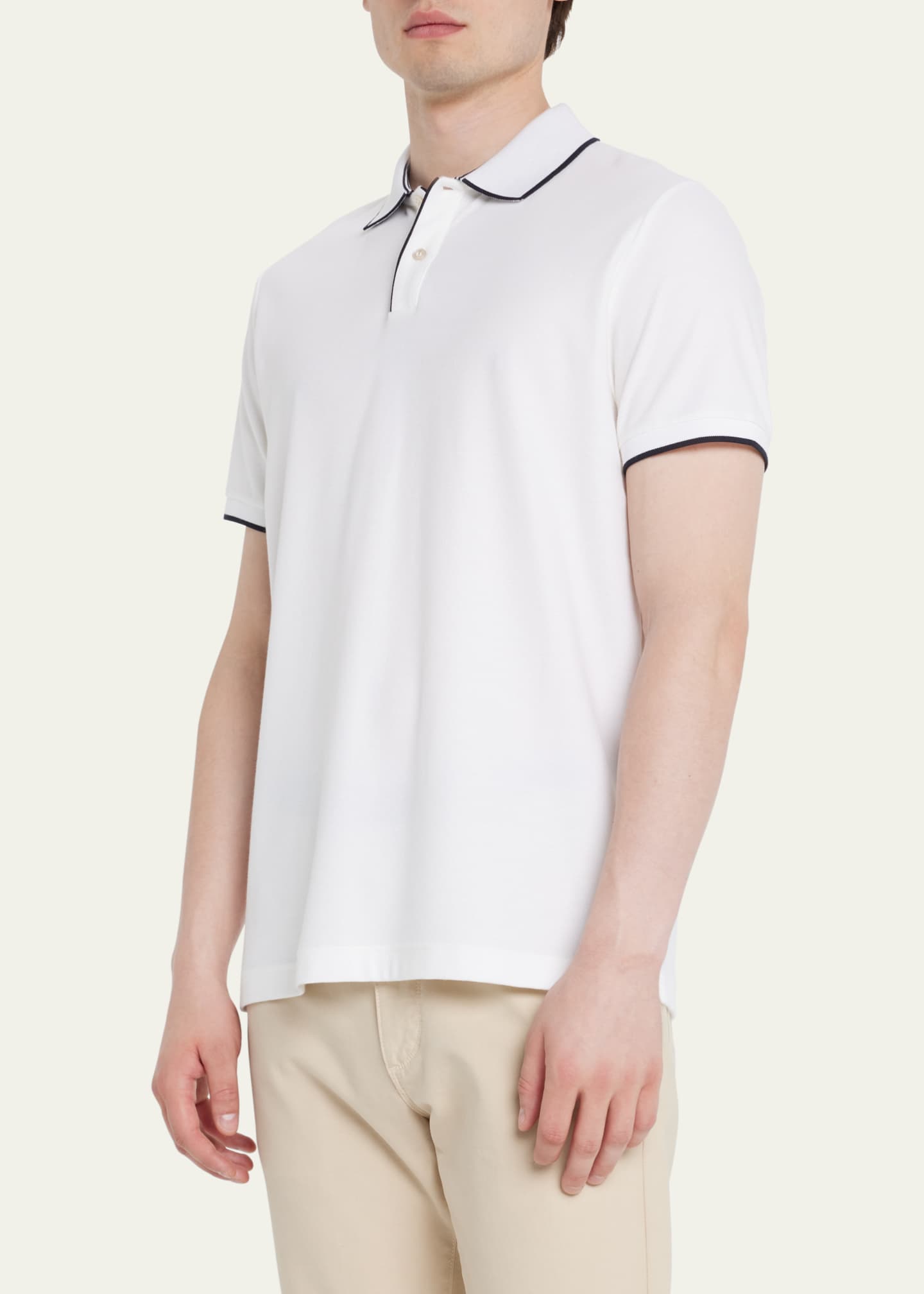 Loro Piana Men's Brentwood Tipped Jersey Pique Polo Shirt Image 4 of 5