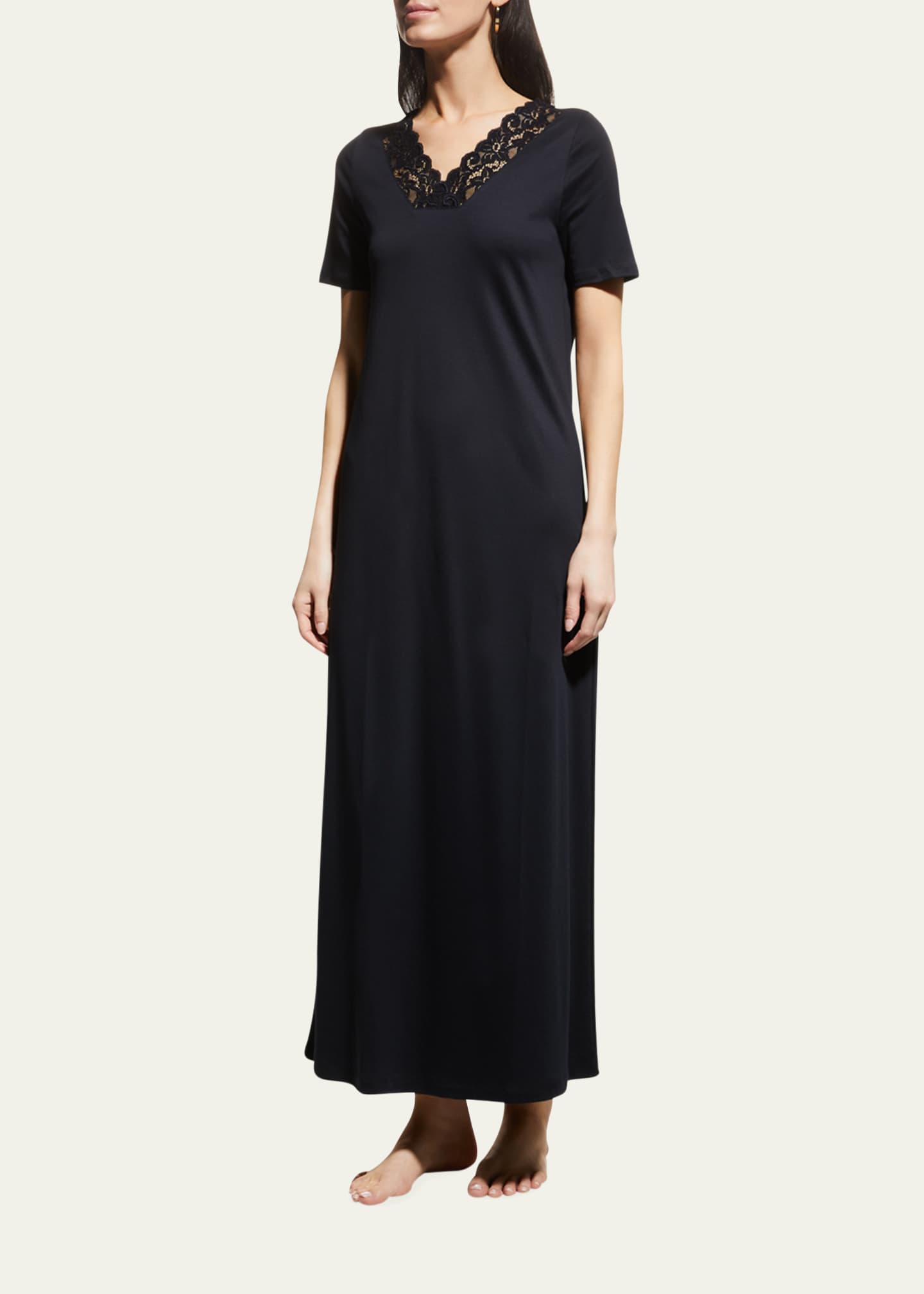 Hanro Moments Short-Sleeve Long Nightgown - Bergdorf Goodman