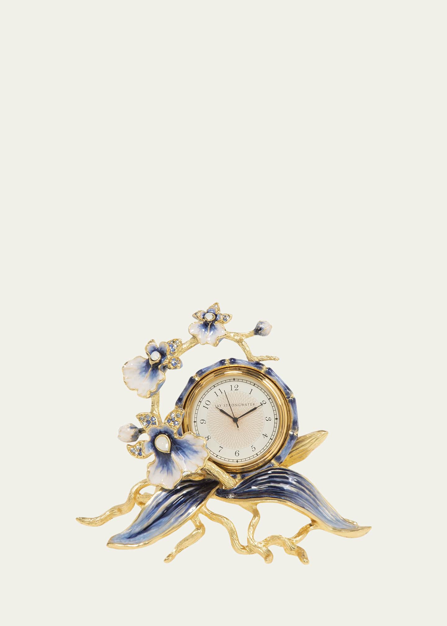 Jay Strongwater Indigo Orchid Clock Image 1 of 2