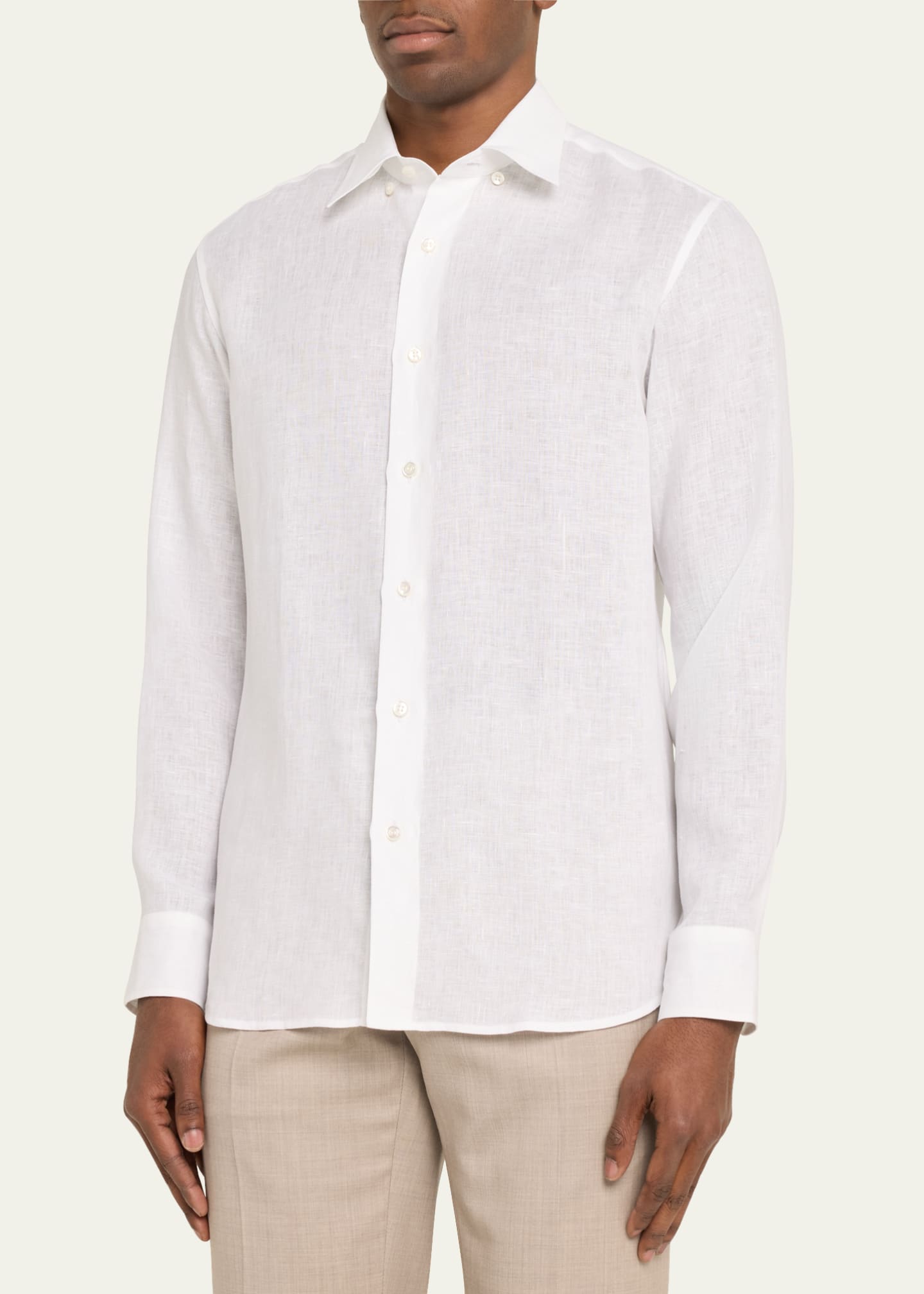 Brioni Men's Solid Linen Sport Shirt Image 4 of 5