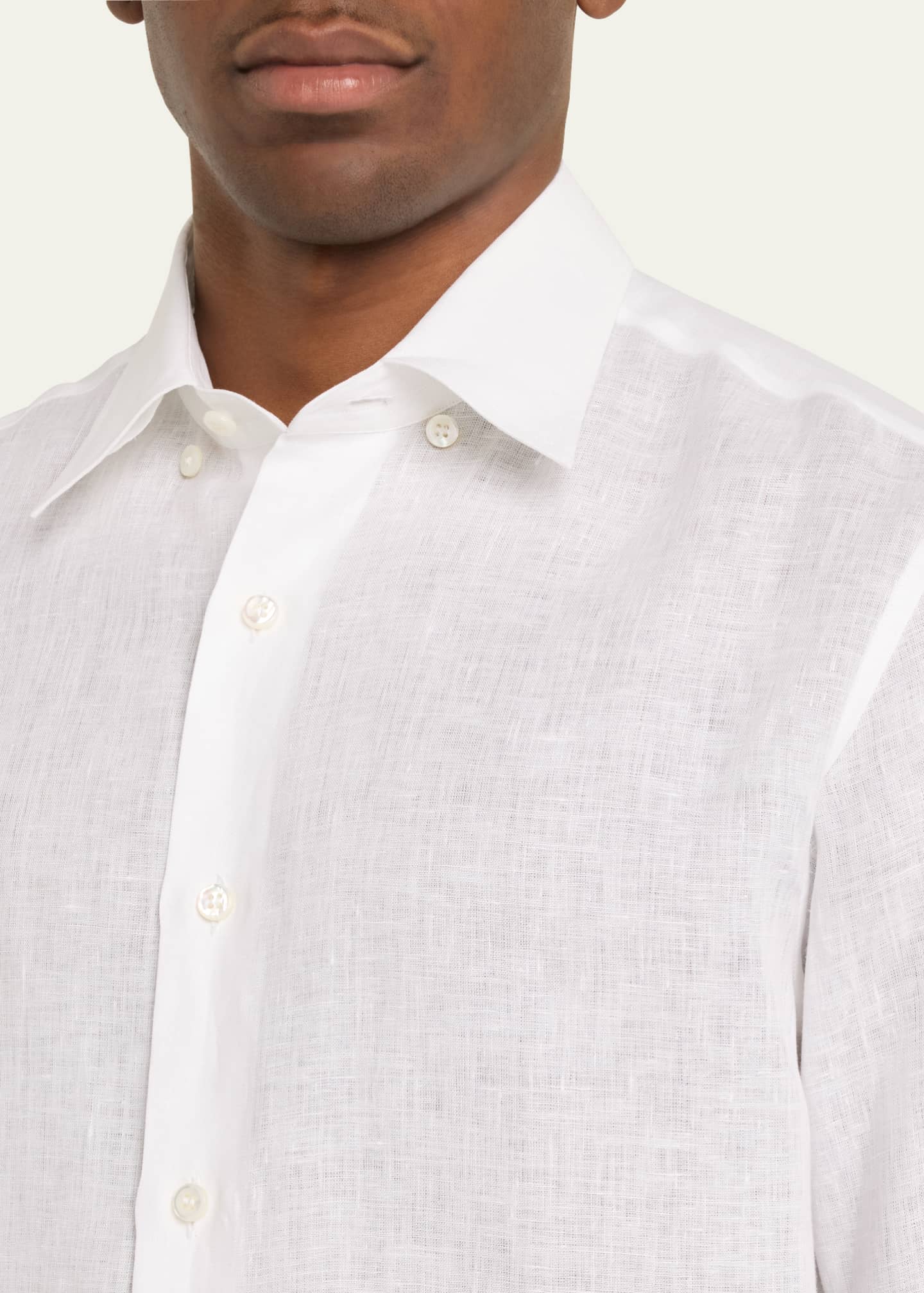 Brioni Men's Solid Linen Sport Shirt Image 5 of 5