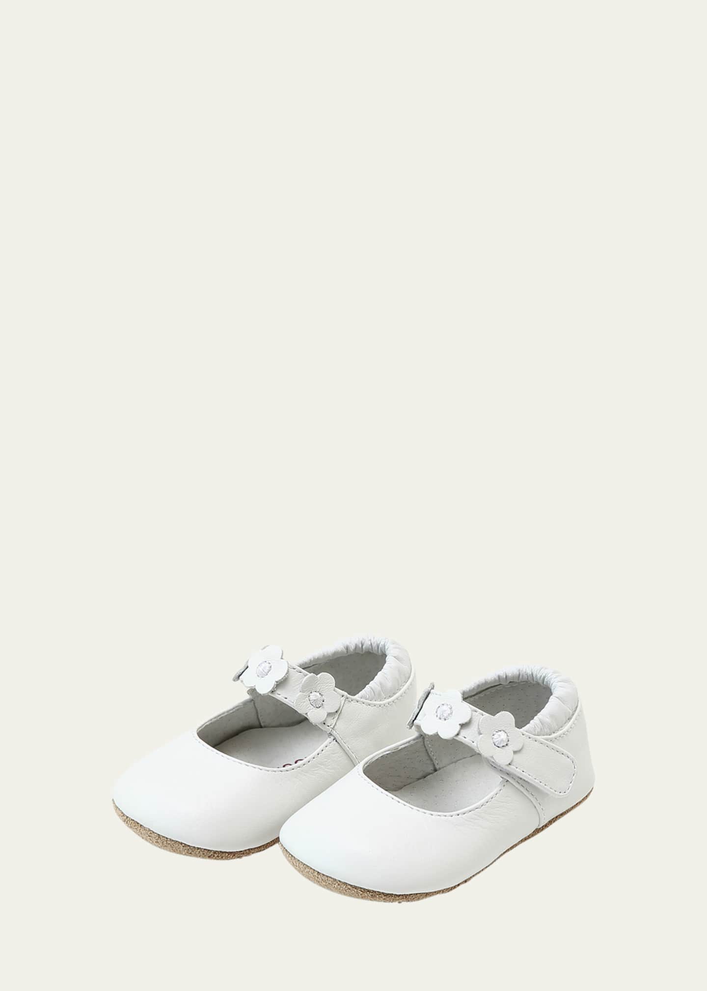 L'Amour Shoes Girl's Hope Soft Leather Flower Strap Crib Mary Jane