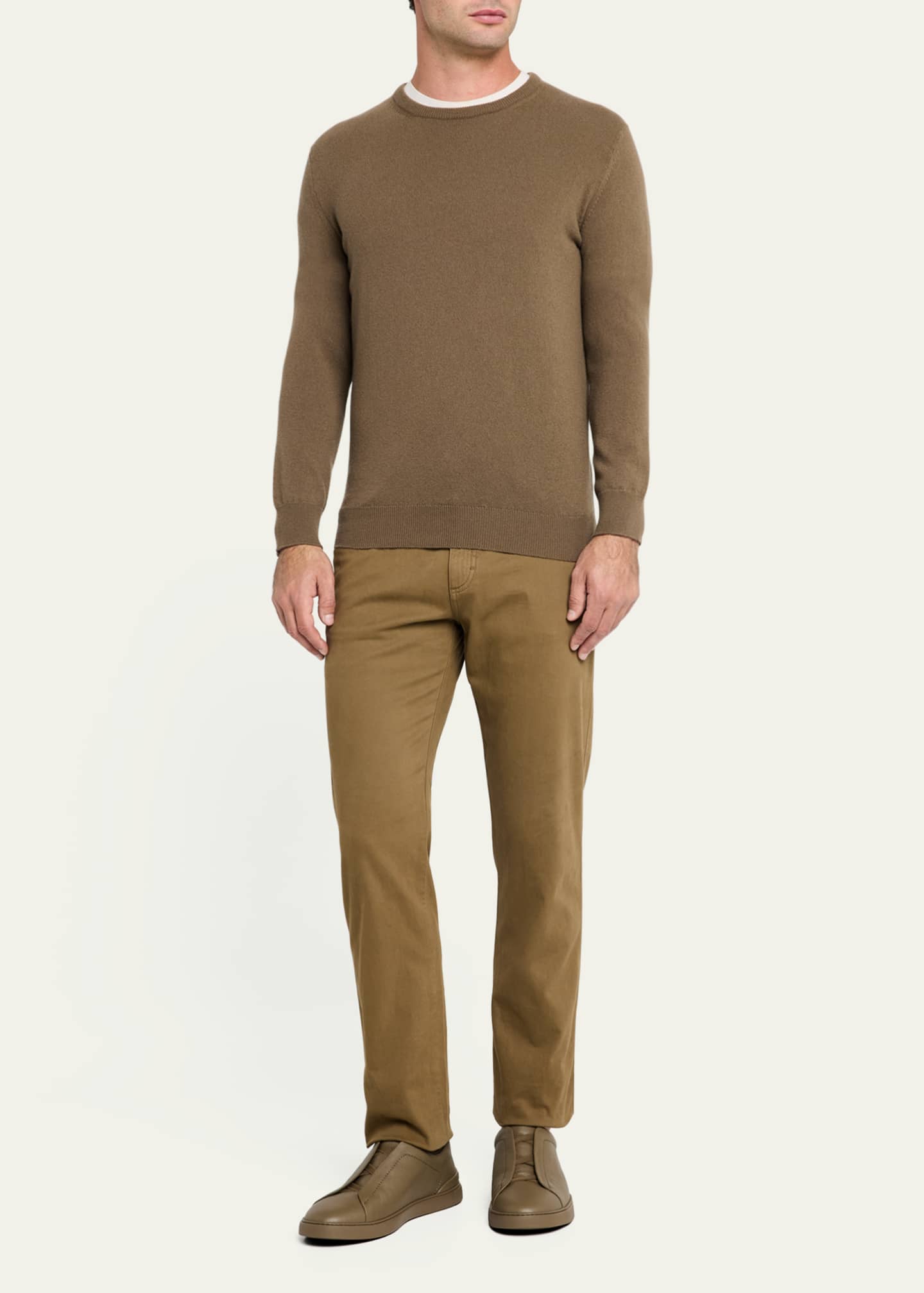 ZEGNA Men's Triple Stitch Deerskin Leather Sneakers Image 2 of 7