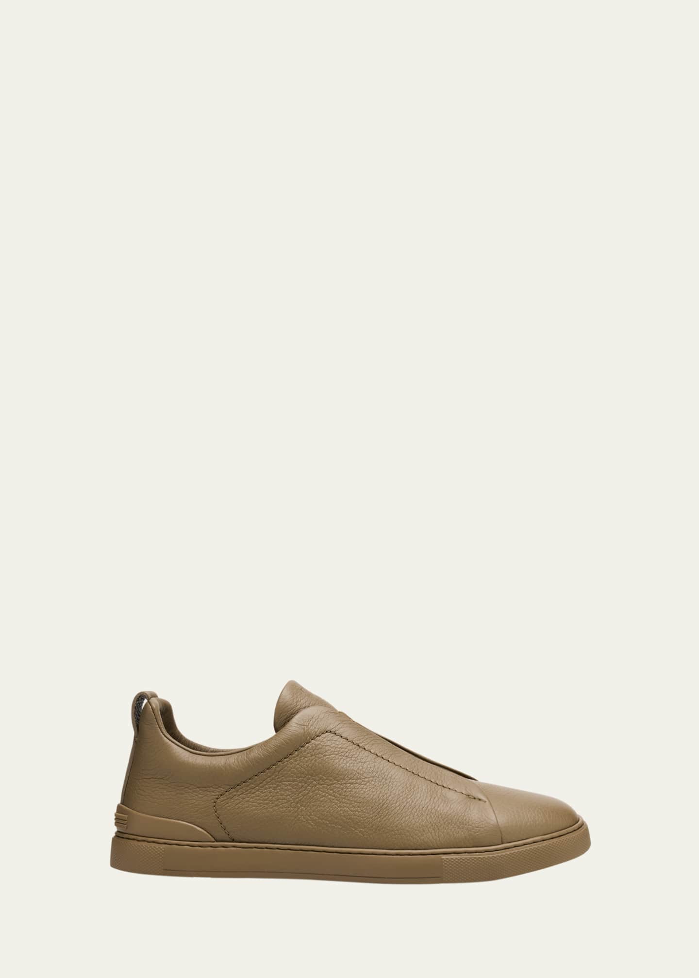 ZEGNA Men's Triple Stitch Deerskin Leather Sneakers Image 1 of 7