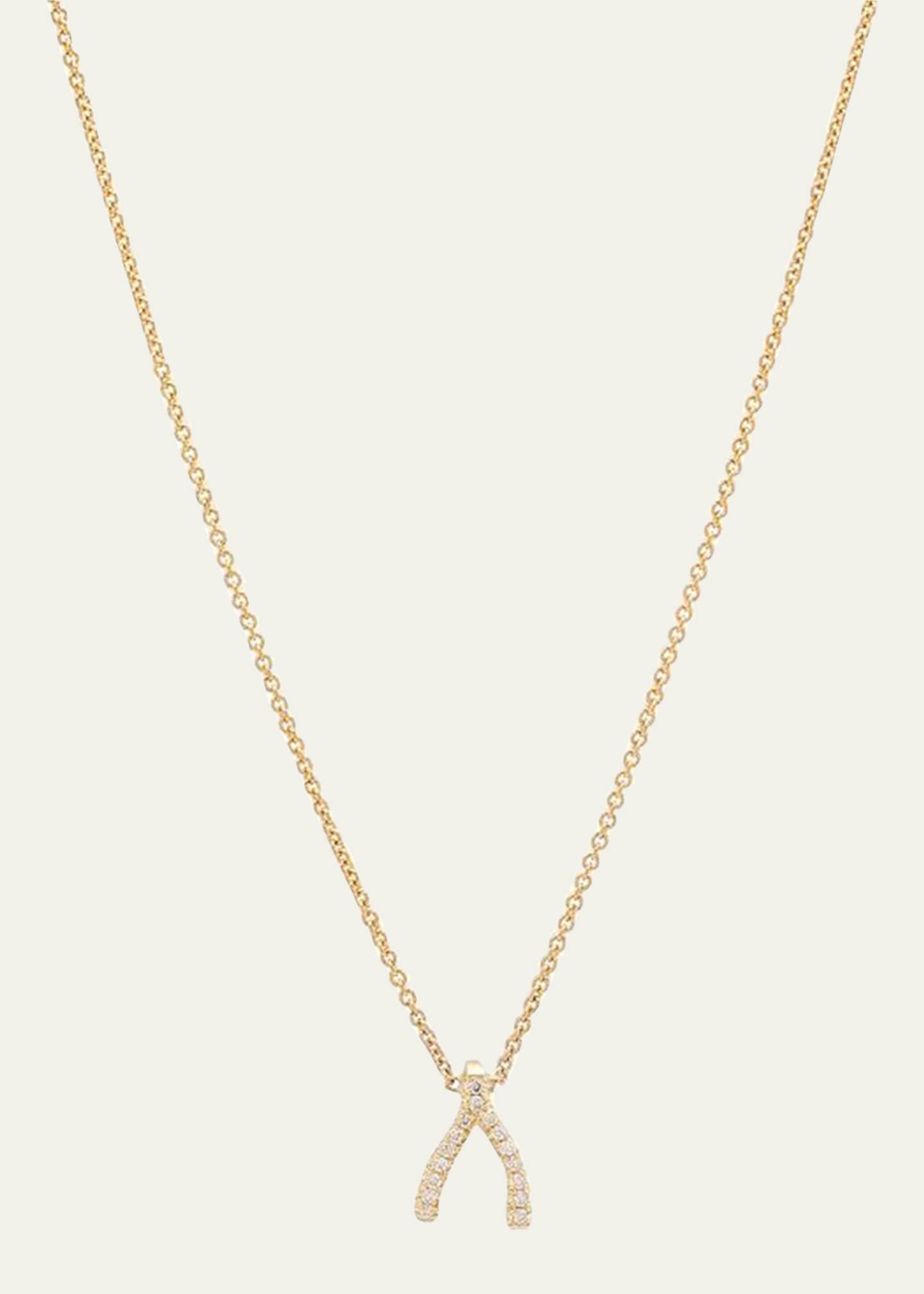 Jennifer Meyer Diamond Mini Wishbone Necklace 18K Yellow Gold