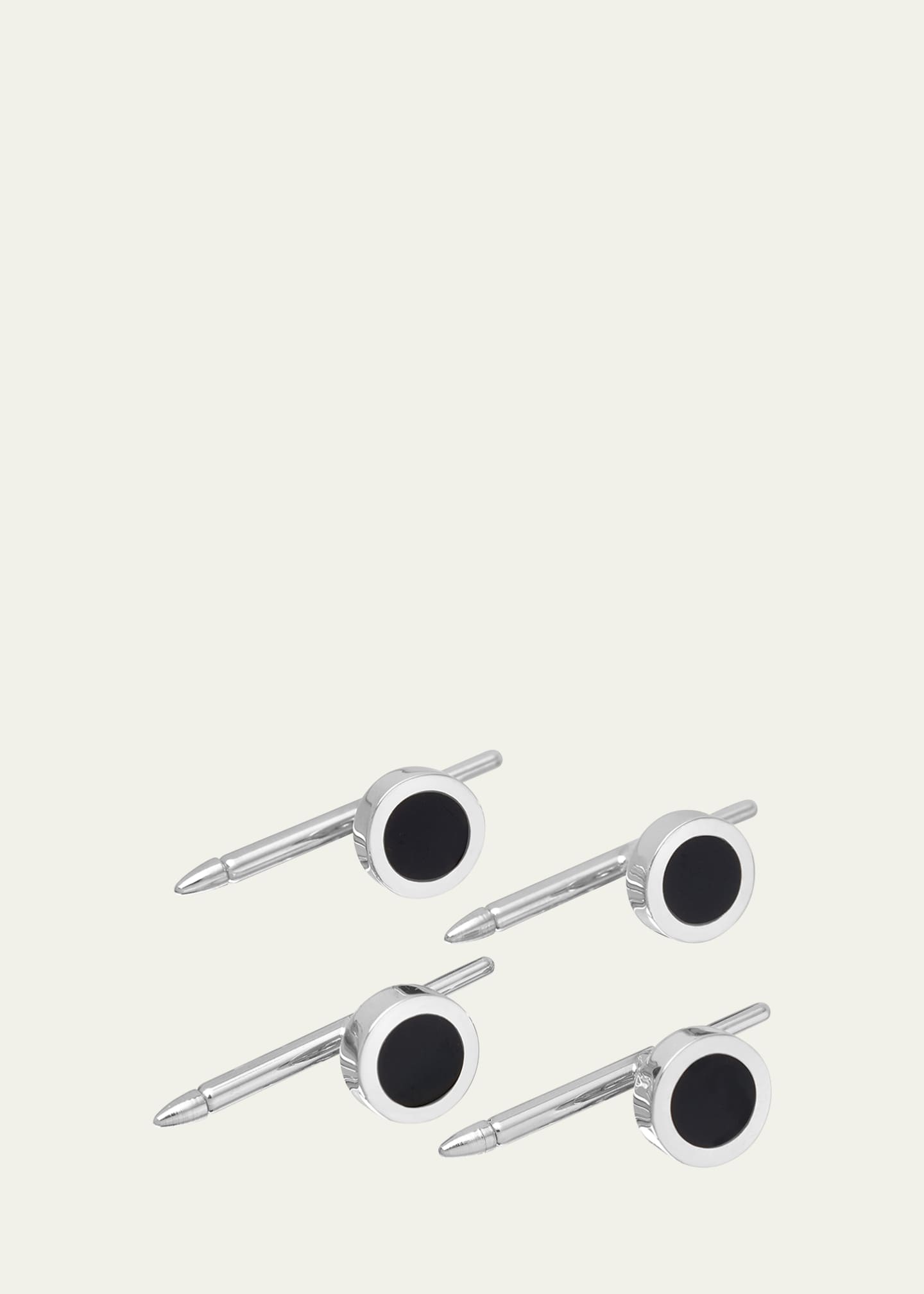 Bergdorf Goodman Men's 14K White Gold Black Onyx Round Shirt Studs