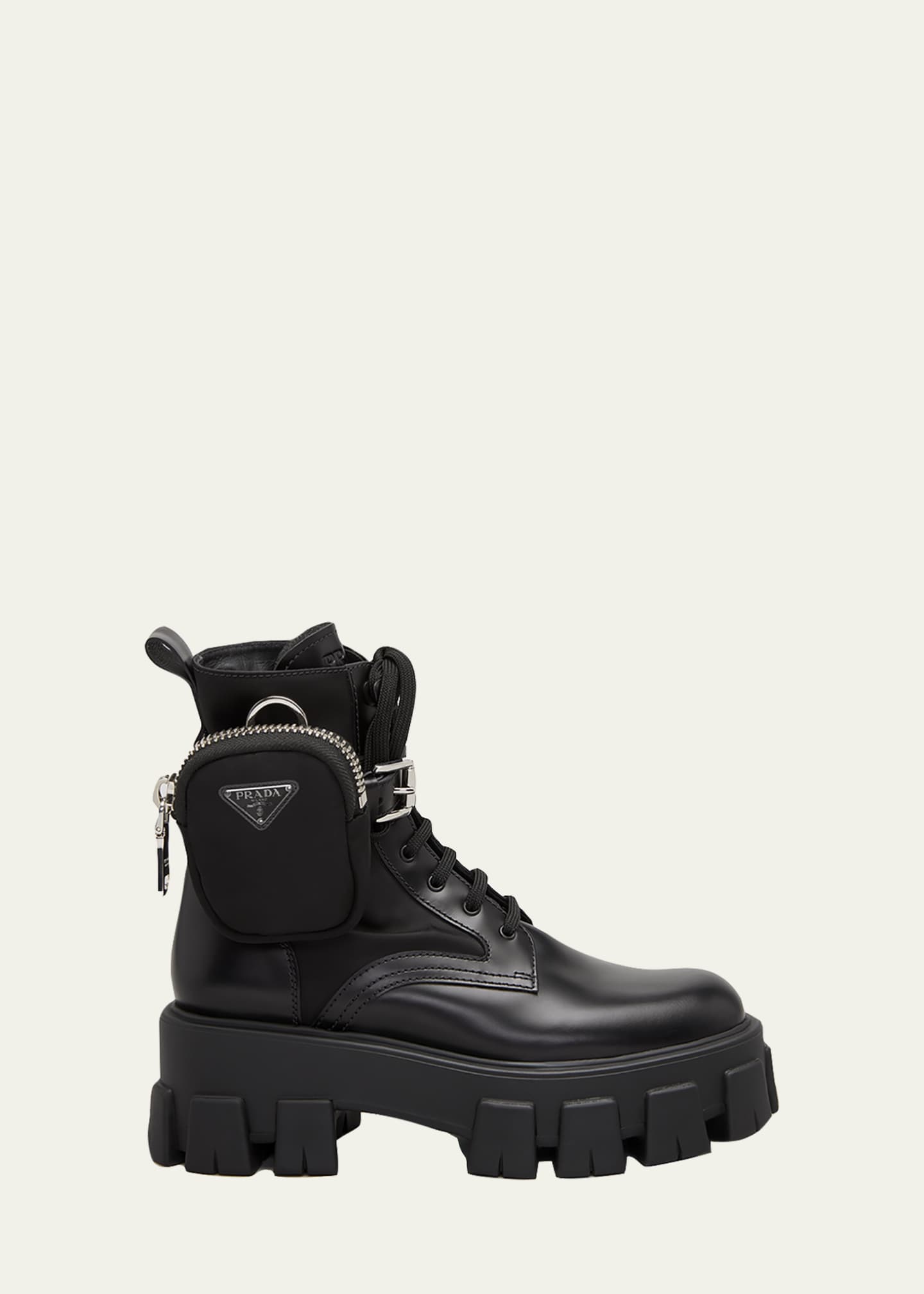 Women's prada leather zip pocket combat booties Clearance