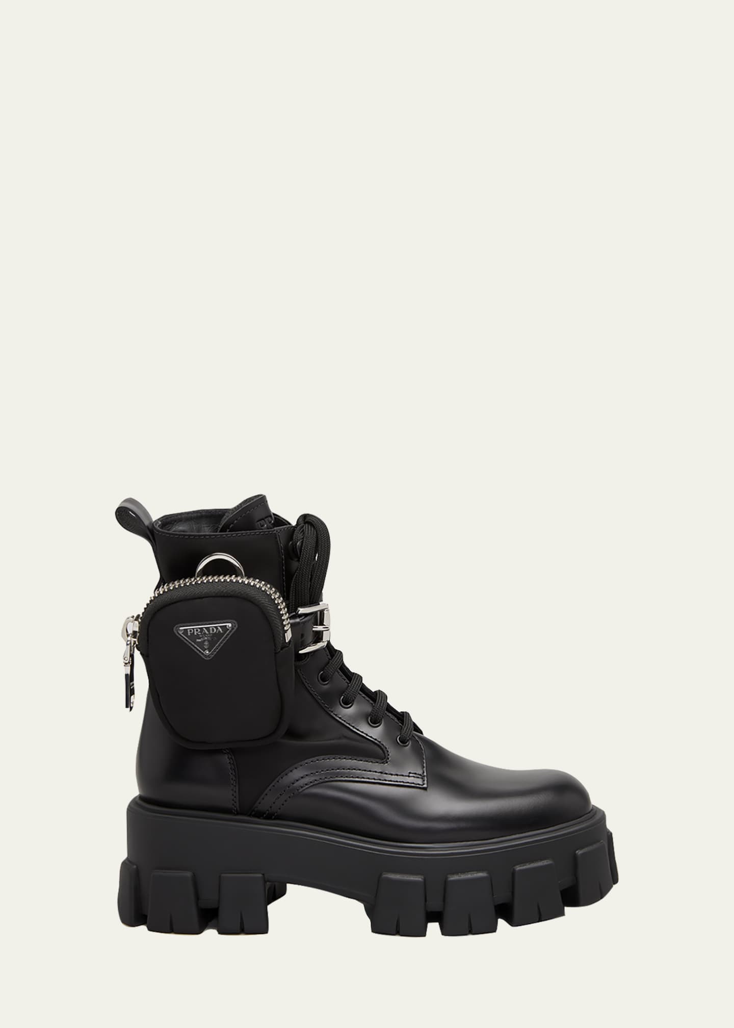 Prada Leather Zip Pocket Combat Booties - Bergdorf Goodman