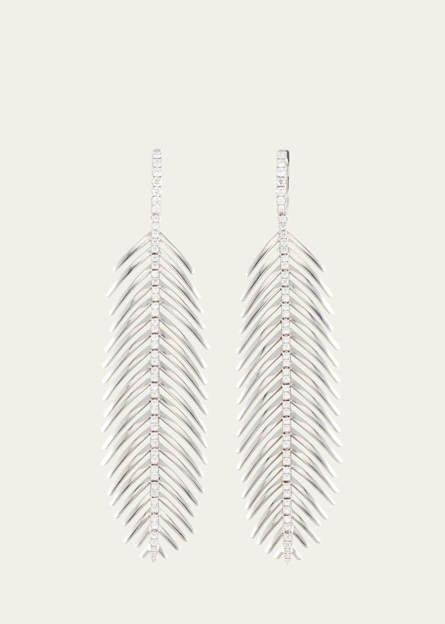 Sidney Garber 18K White Gold Diamond Spine Feathers That Move Earrings
