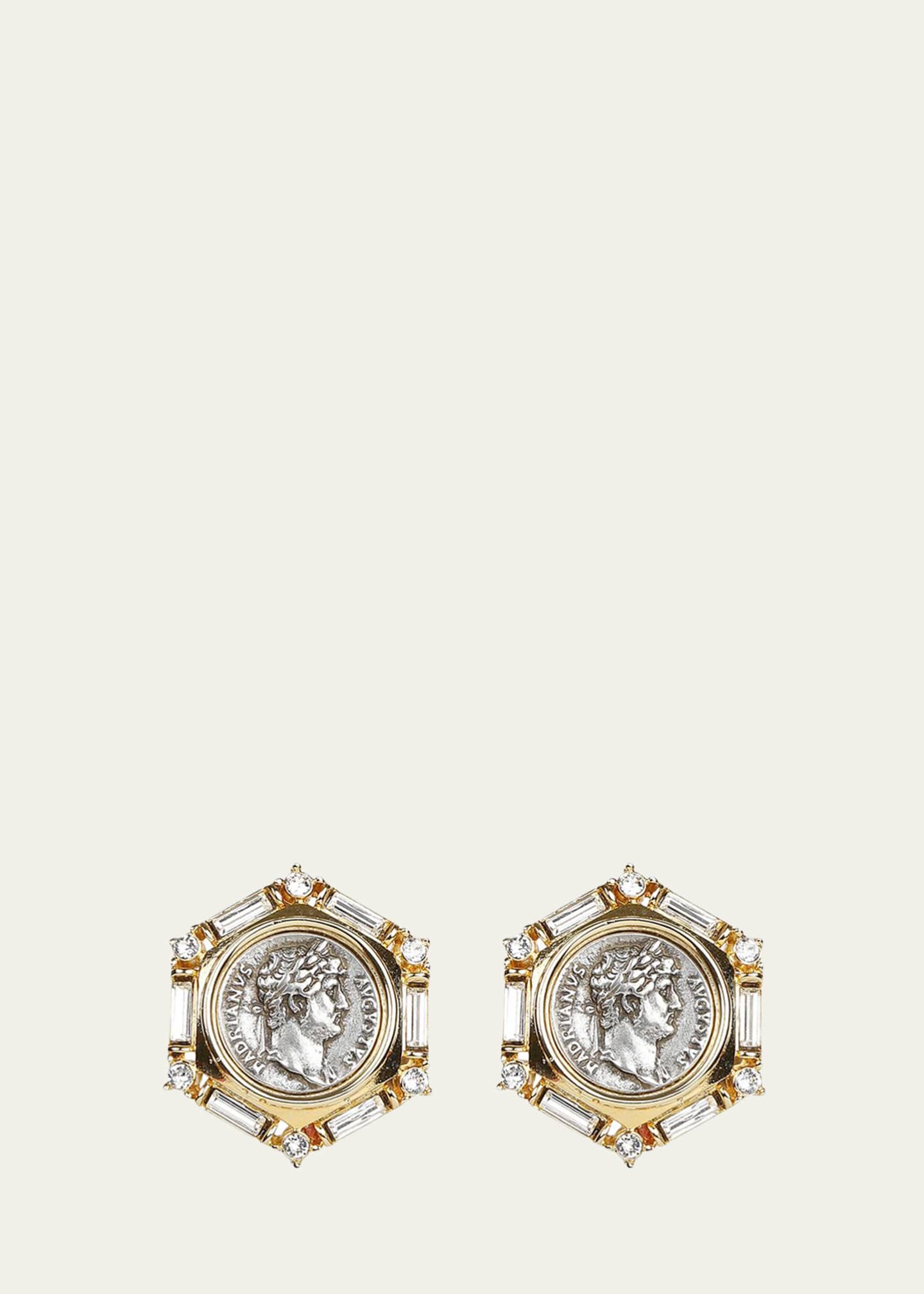 Ben-Amun Roman Coin and Crystal Clip Earrings