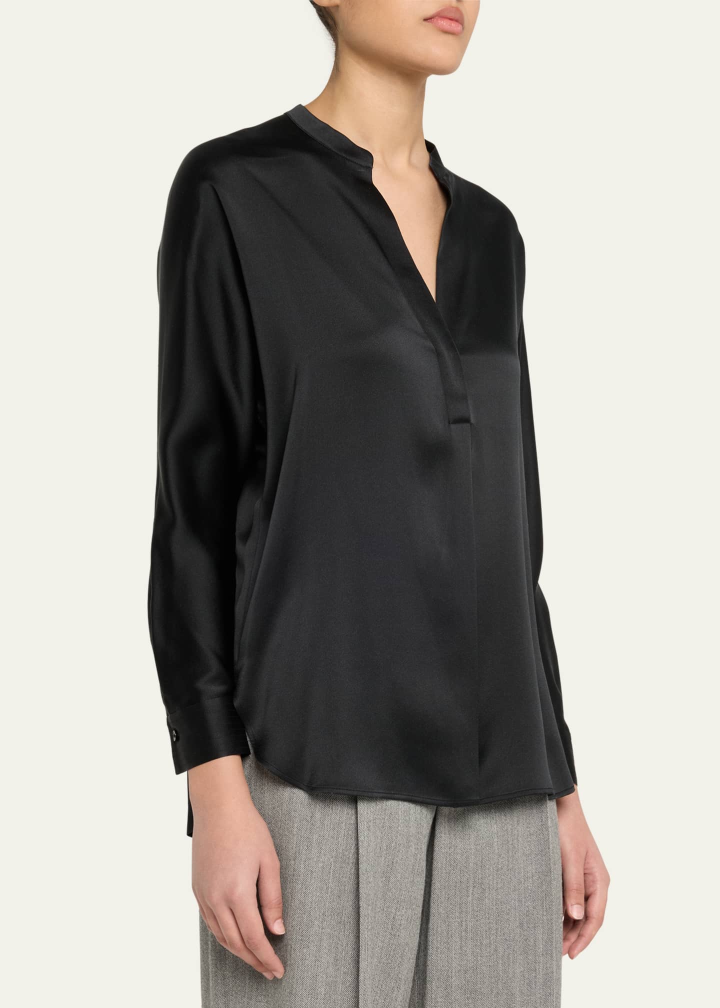 Vince Silk Band-Collar Blouse Image 4 of 5