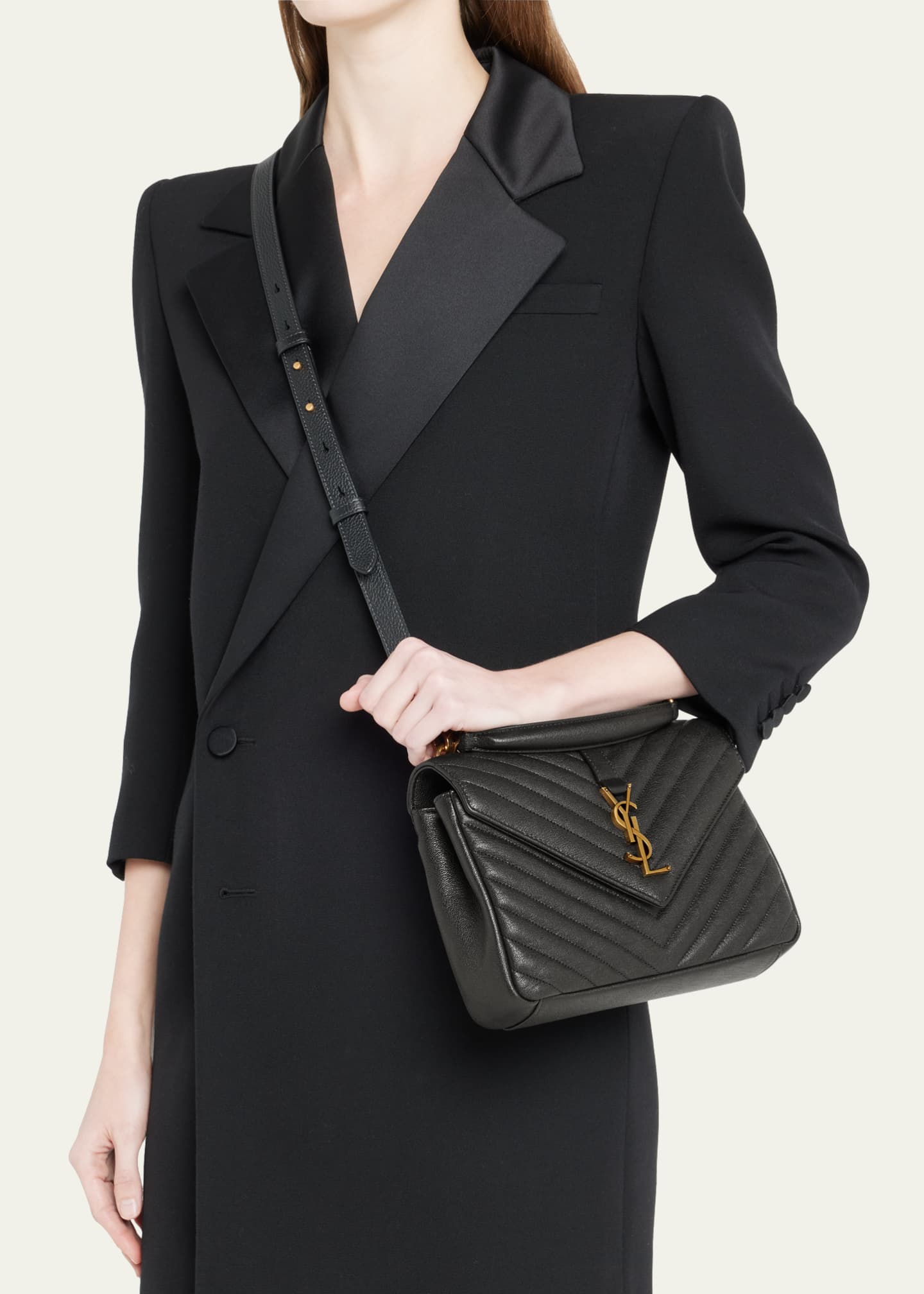 SAINT LAURENT Medium College Quilted Leather Shoulder Bag Black