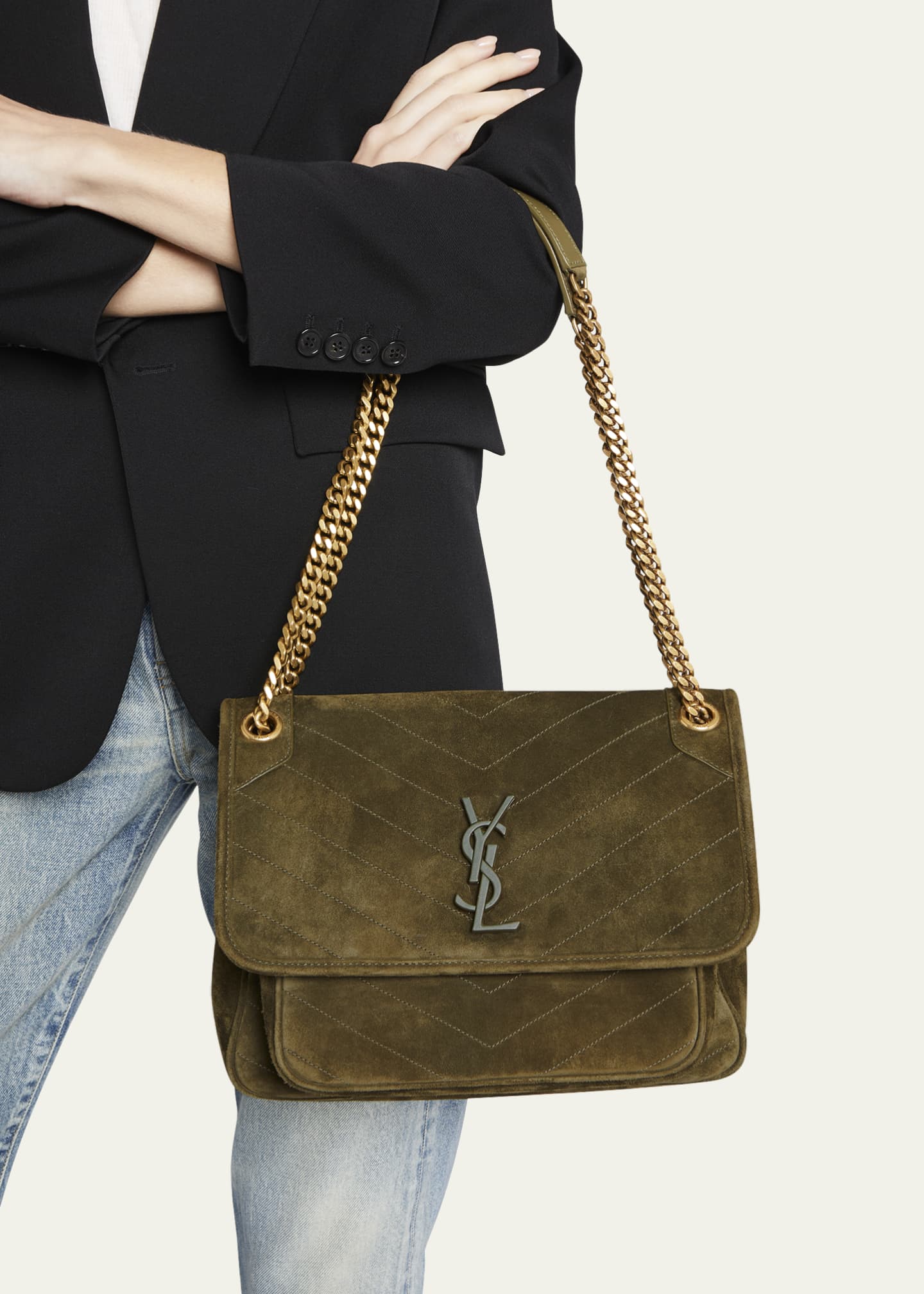 Saint Laurent Niki Medium Flap YSL Shoulder Bag in Quilted Suede