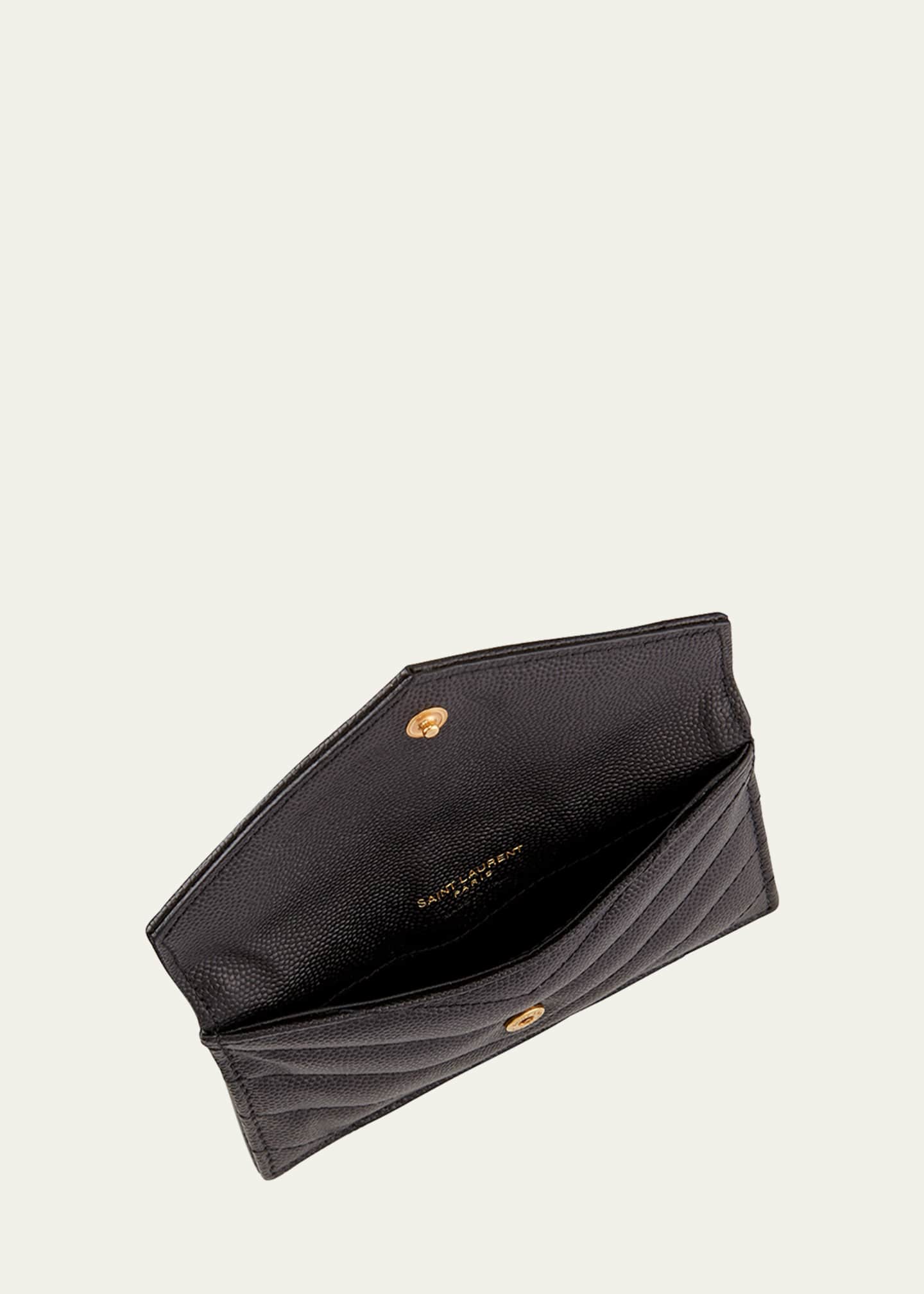 Saint Laurent Ysl Small Grain de Poudre Envelope Wallet, Dark Beige, Women's, Small Leather Goods Wallets