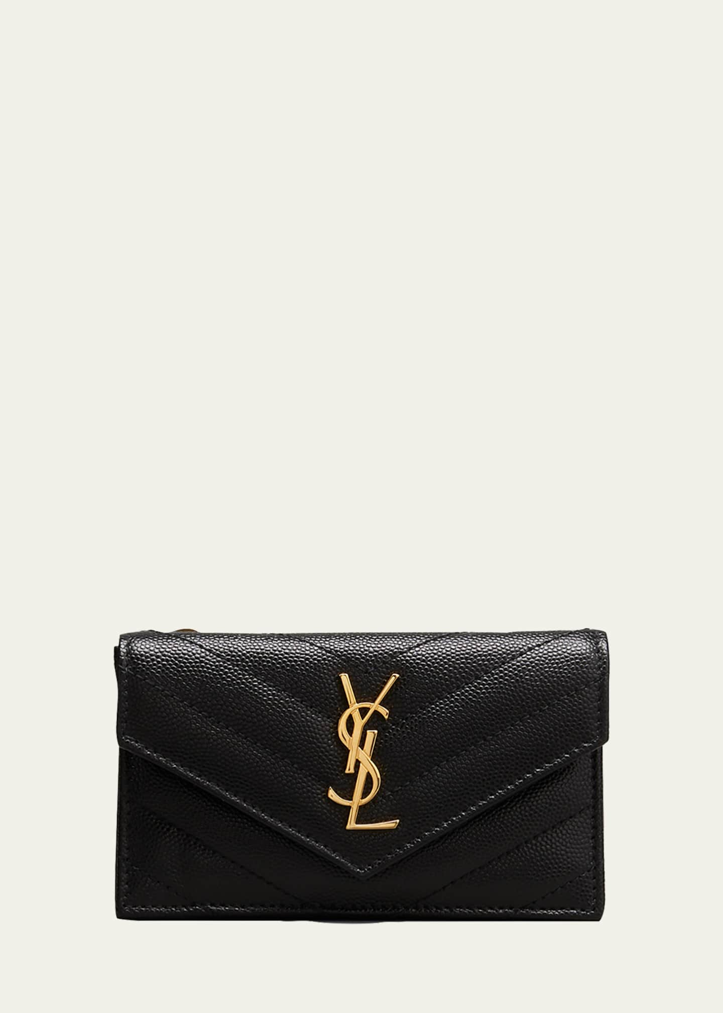 Saint Laurent Beige Matelasse Leather Monogram Envelope Wallet on