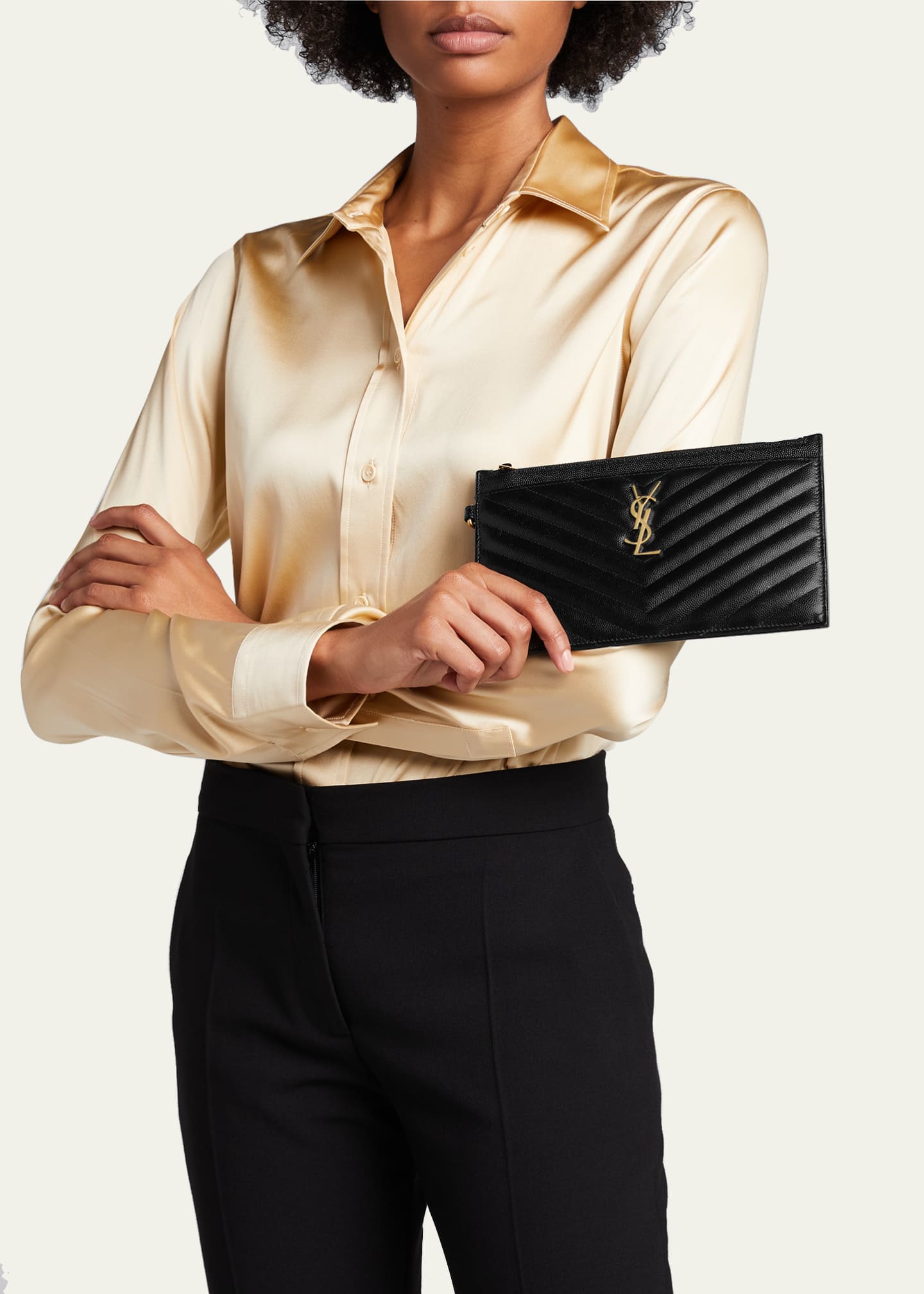 Saint Laurent YSL Monogram Quilted Envelope Clutch Bag - Bergdorf Goodman