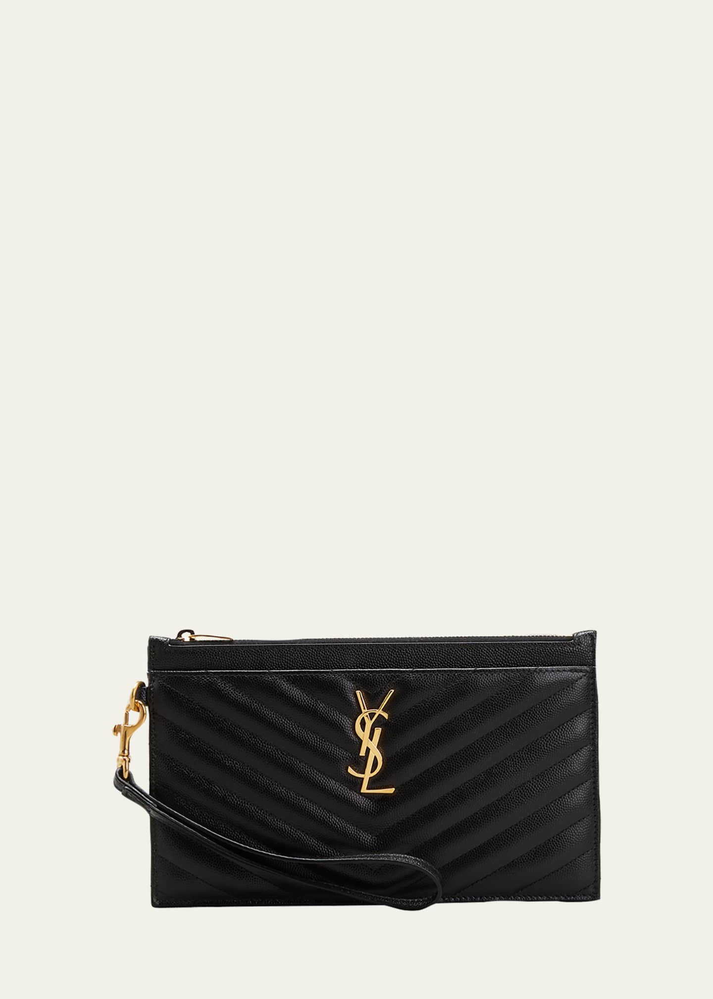 Saint Laurent Large Quilted Ysl Zip Wristlet, Black, Women's